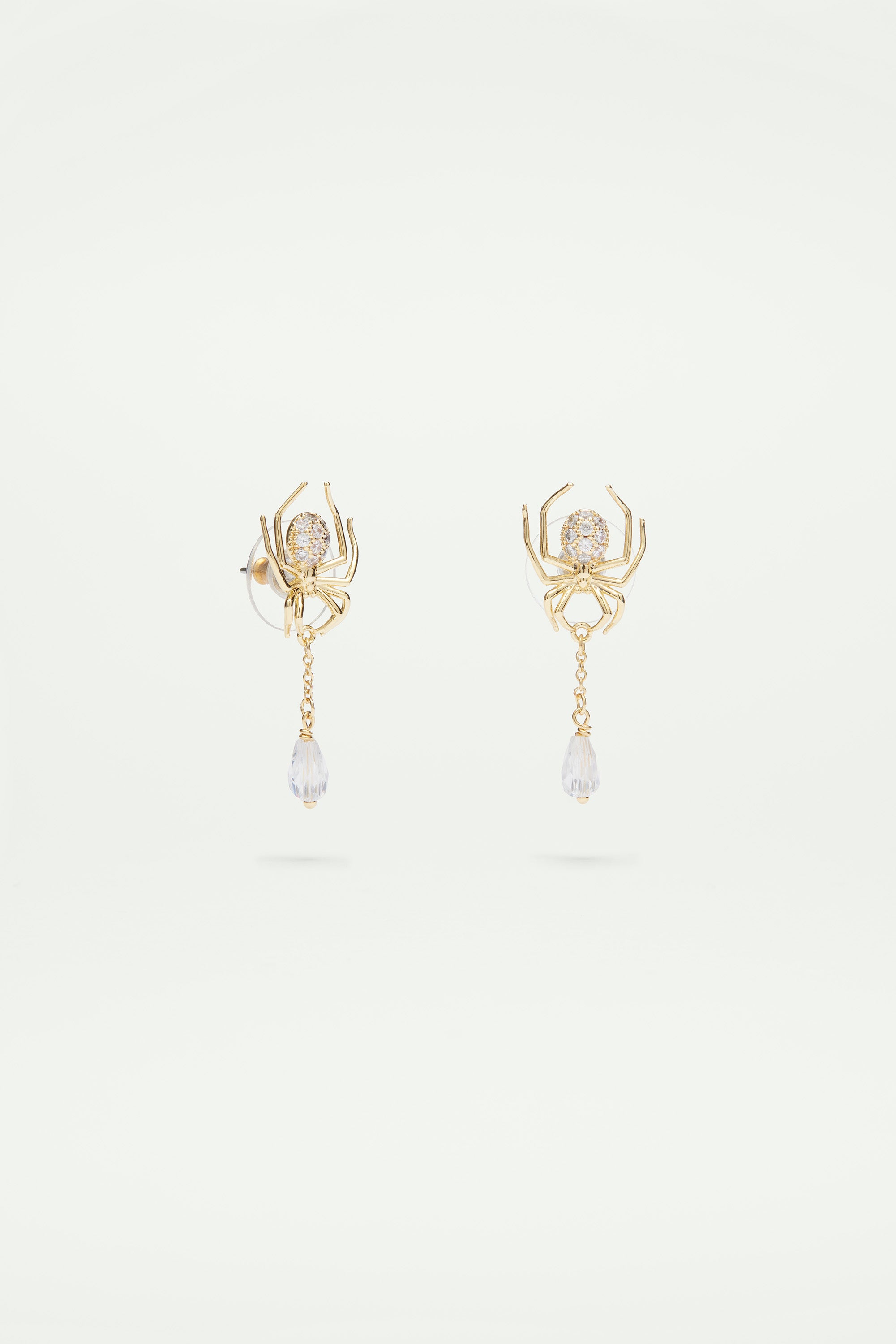 Golden spider and cut glass dangling earrings
