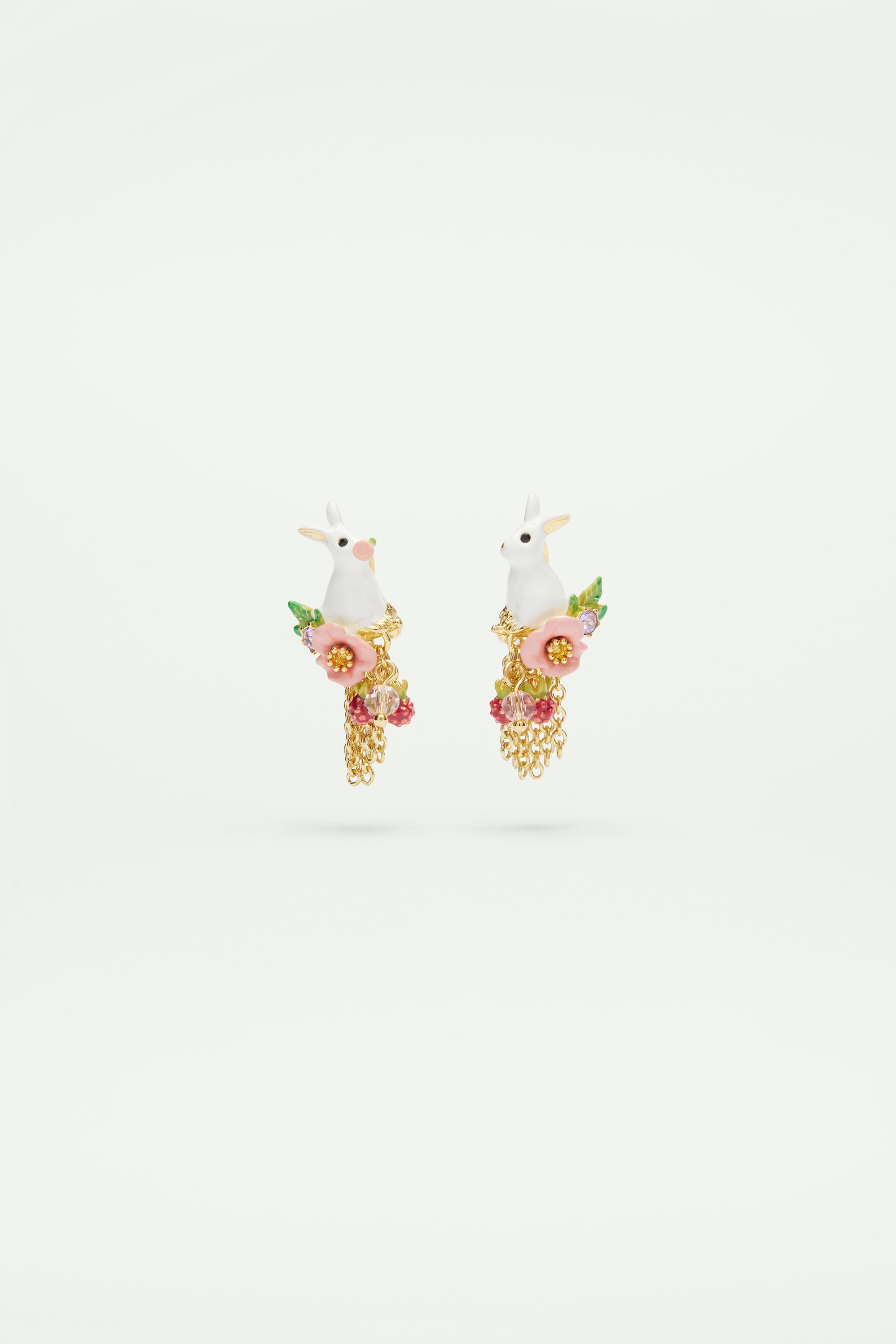 Rabbit and Chain Asymmetrical Clip on Earrings