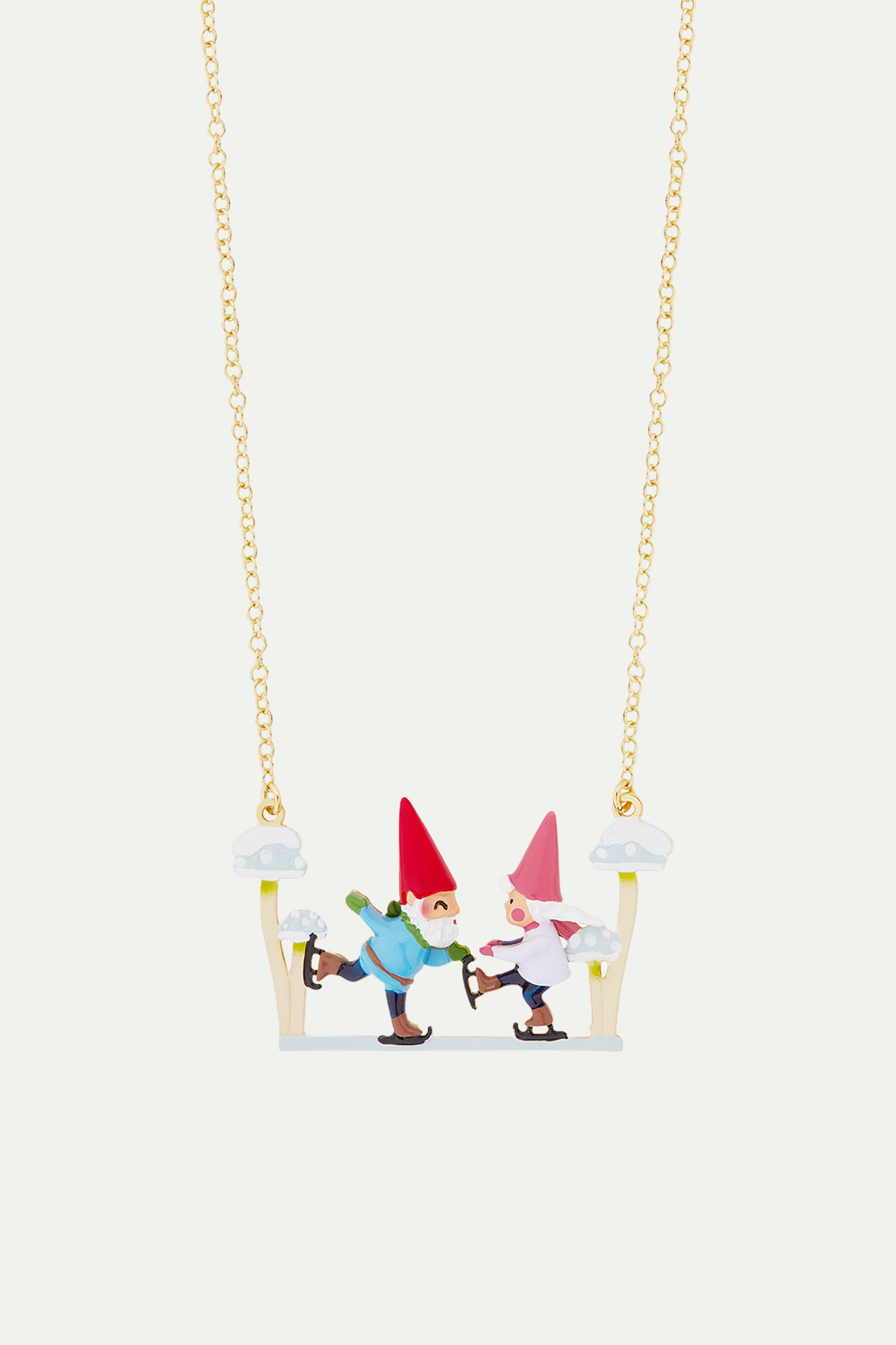 Gnomes and ice skates statement necklace