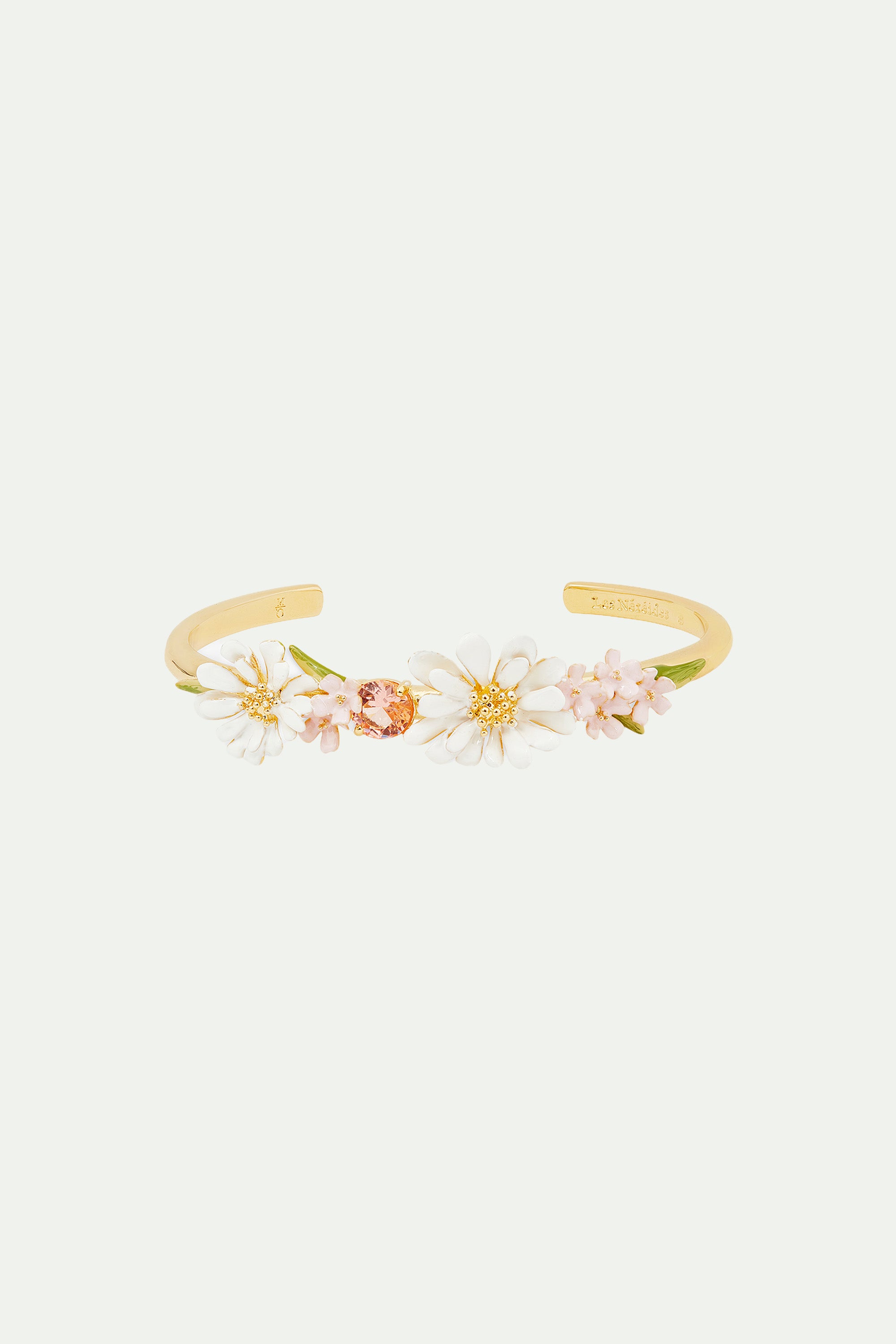 Flower bouquet and round stone bangle bracelet