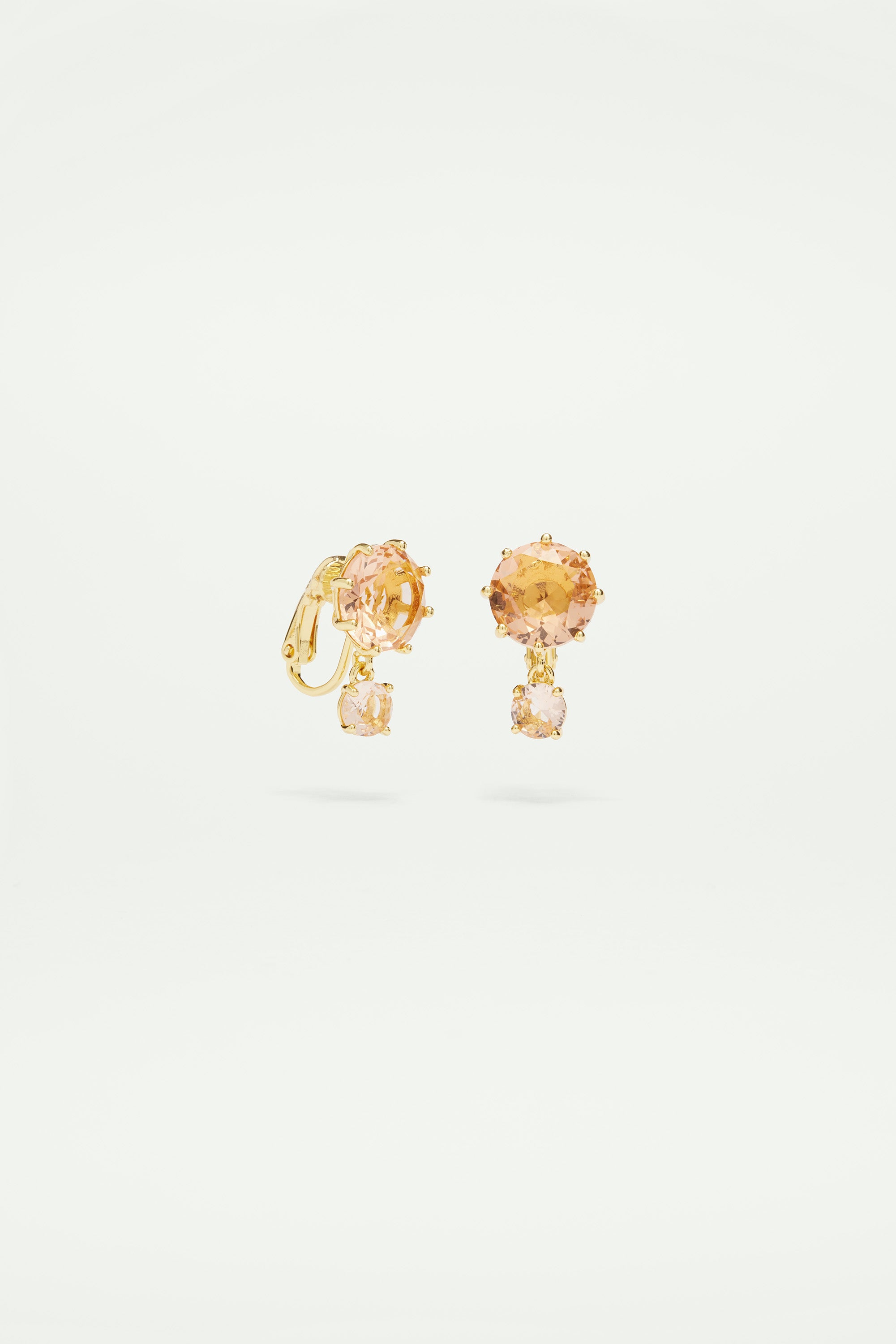 Apricot pink diamantine 2 round stone earrings