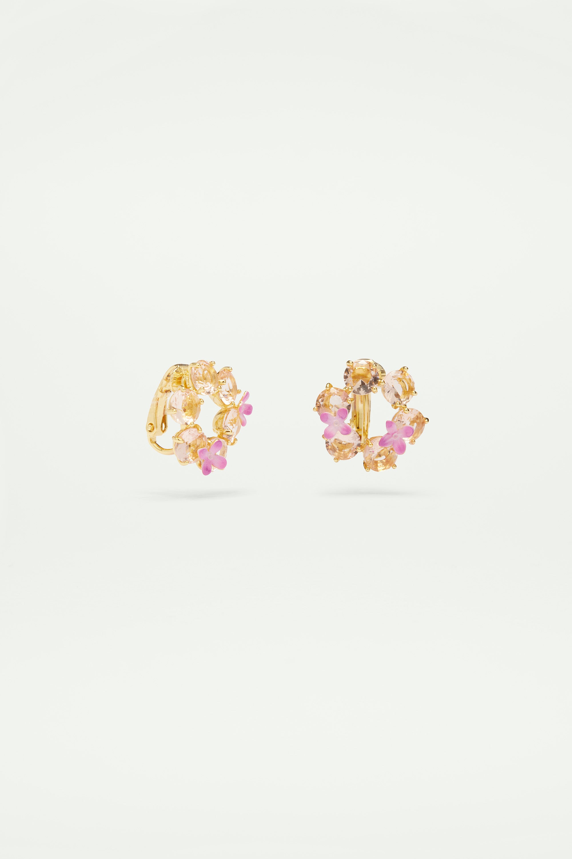 Apricot pink diamantine flower and 6 round stone earrings