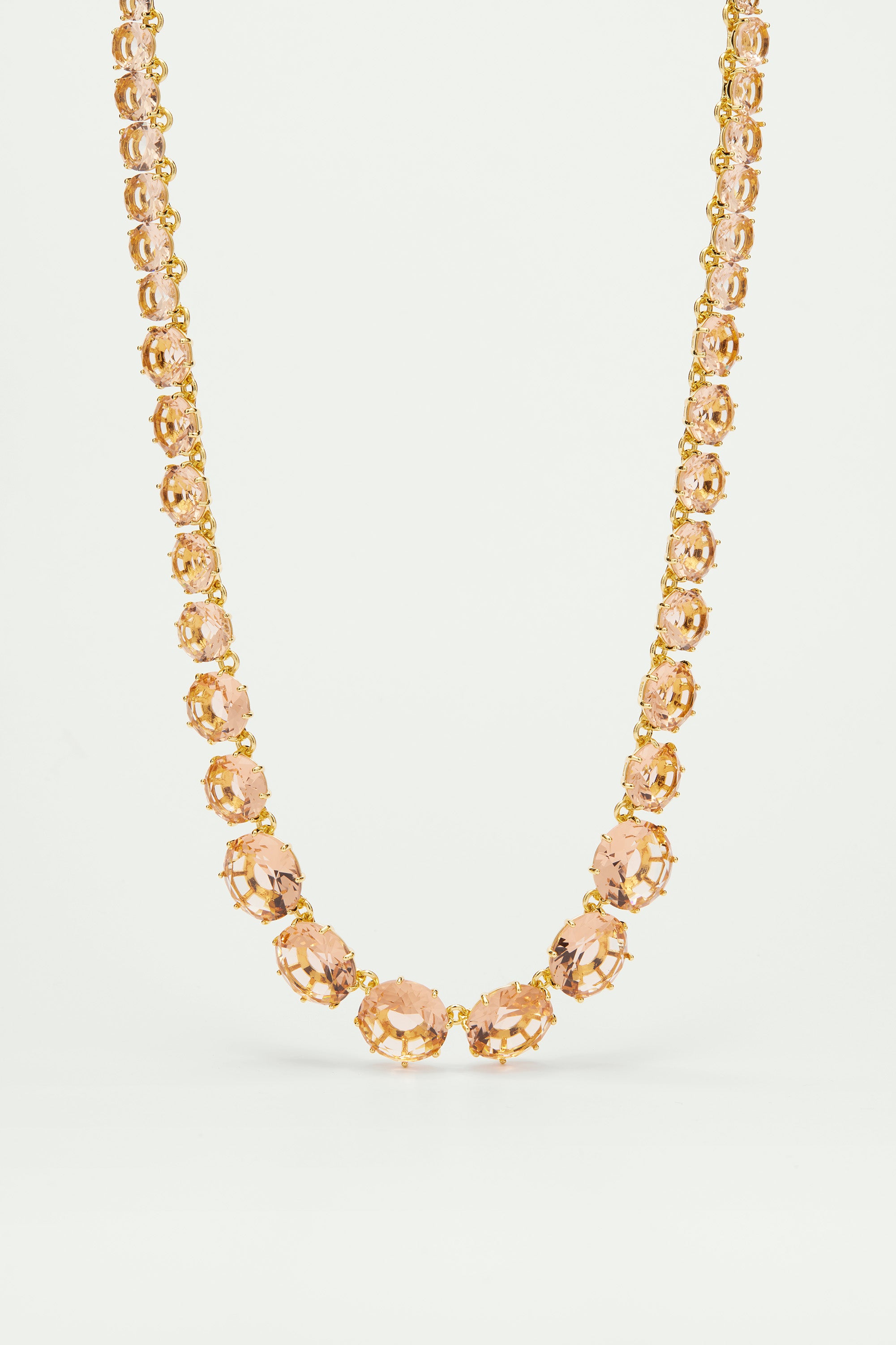 Apricot pink diamantine round stone long necklace