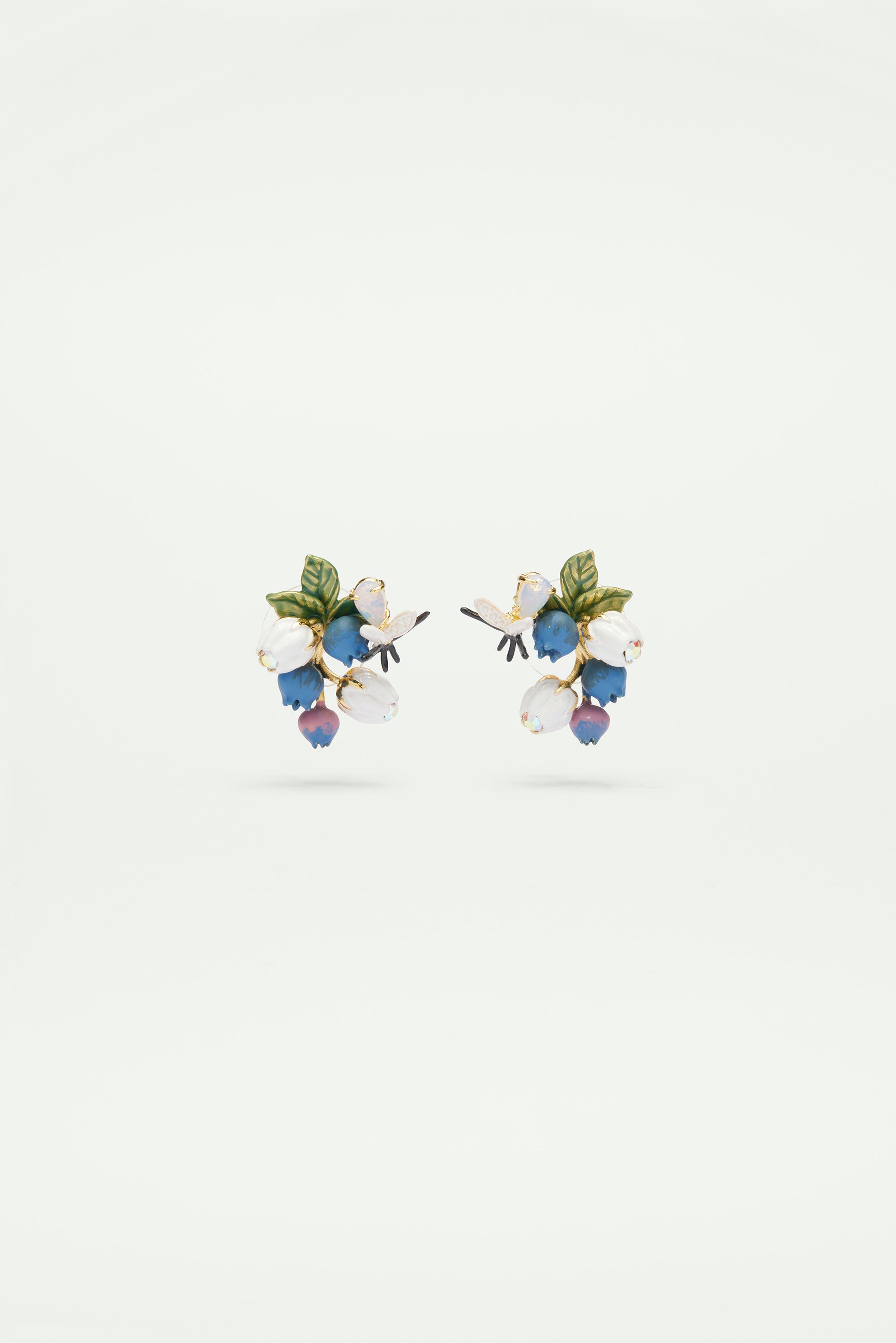 Blueberry, white flower and firefly post earrings