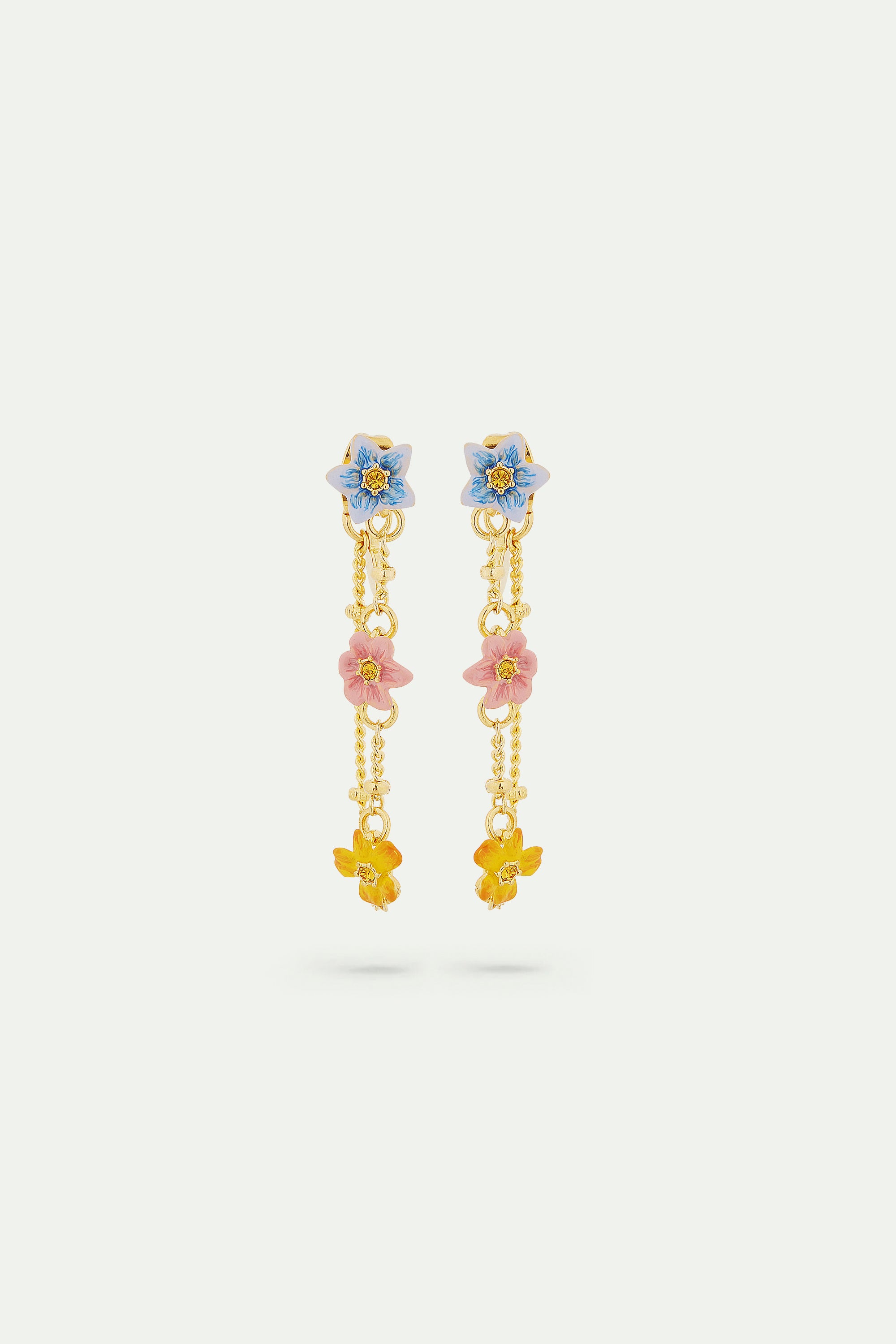 Dangle post earrings with 3 colourful jasmine flowers