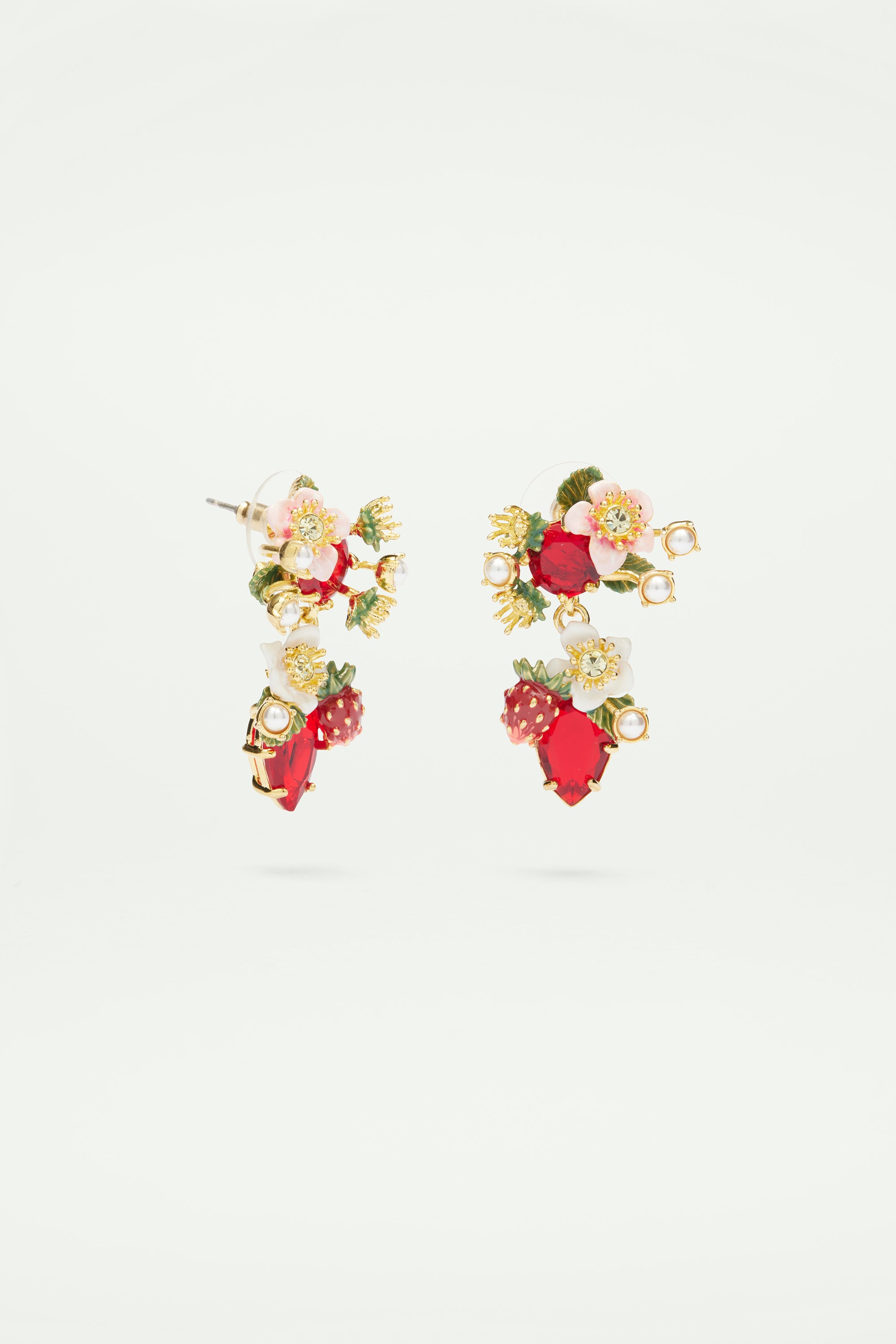 Wild strawberry and strawberry flower post earrings