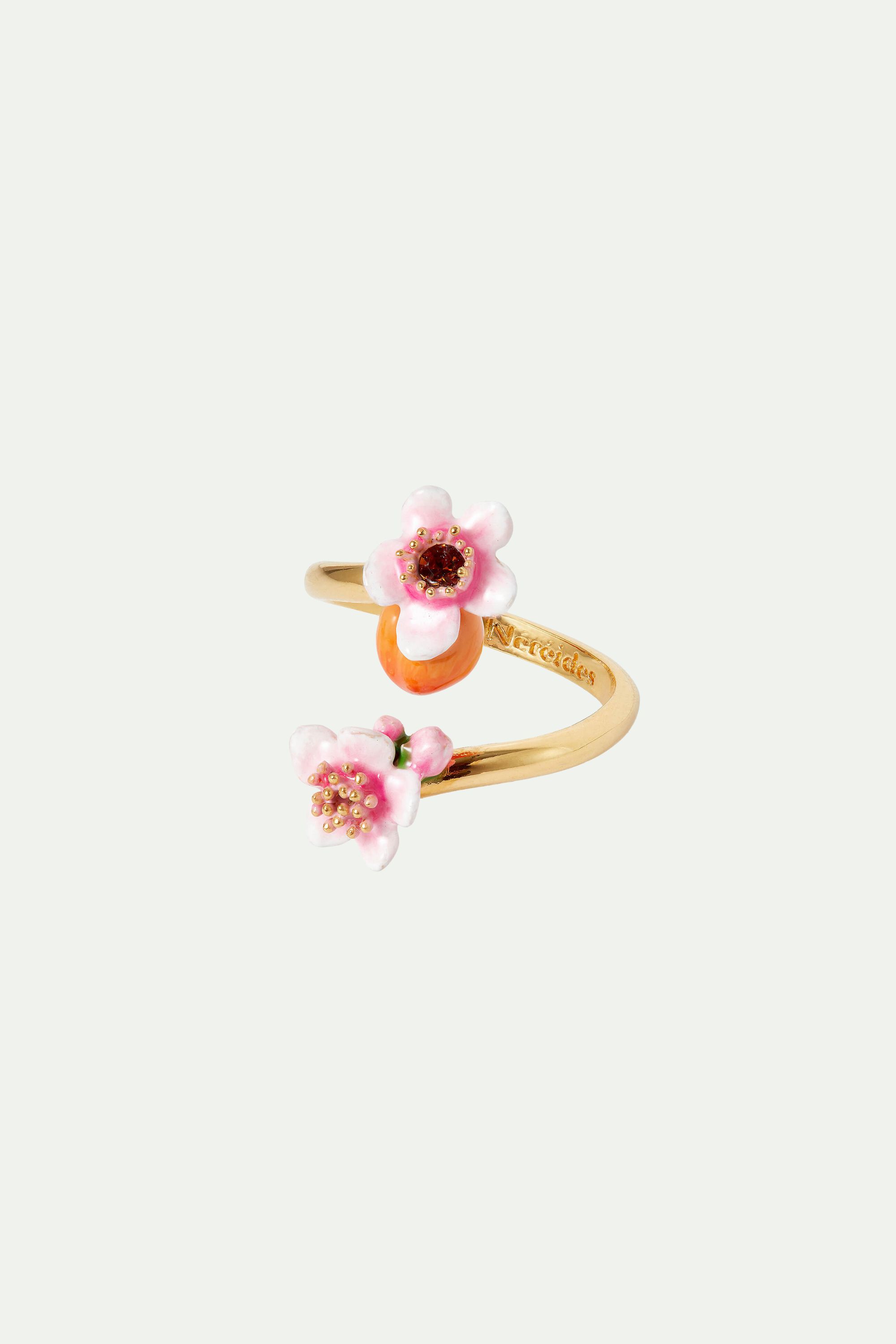 Apricot and flowers adjustable ring