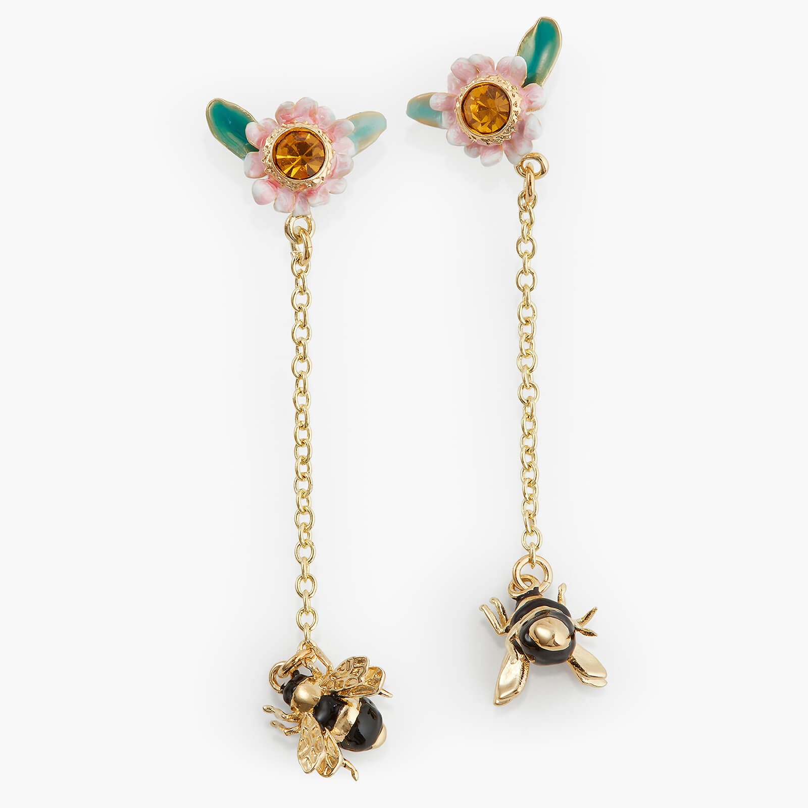 Flowers and bees dangling post earrings