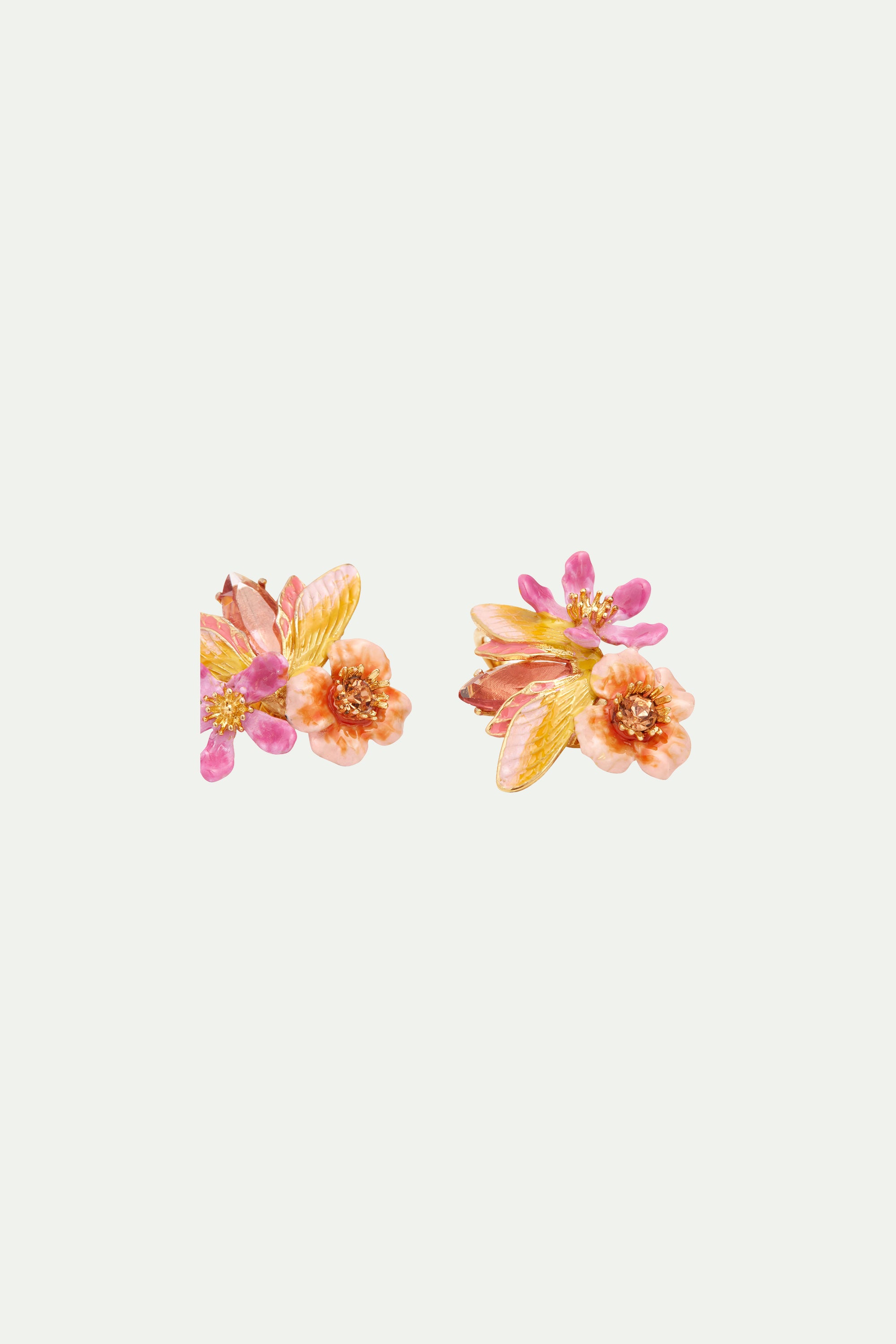 Vine butterfly and flower clip-on earrings