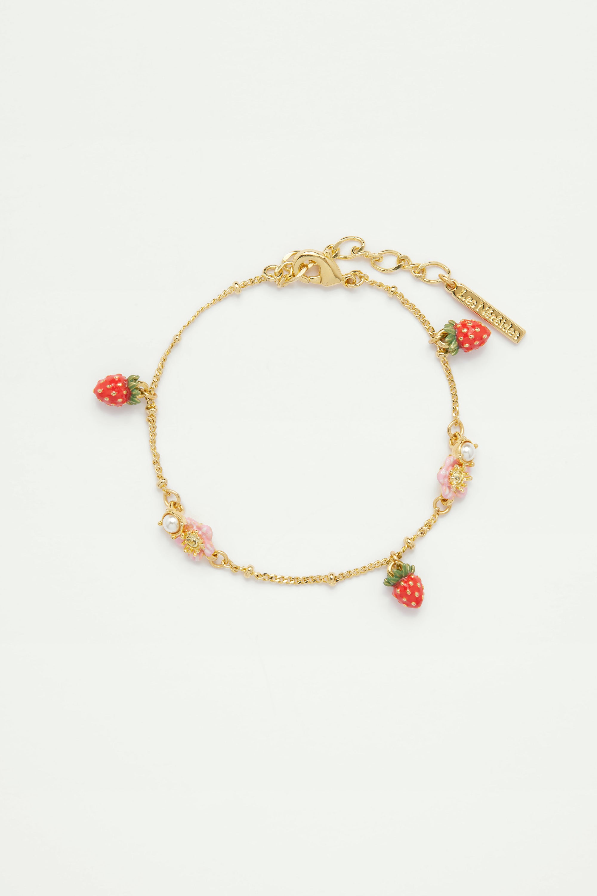 Wild strawberry and pink flower charm bracelet