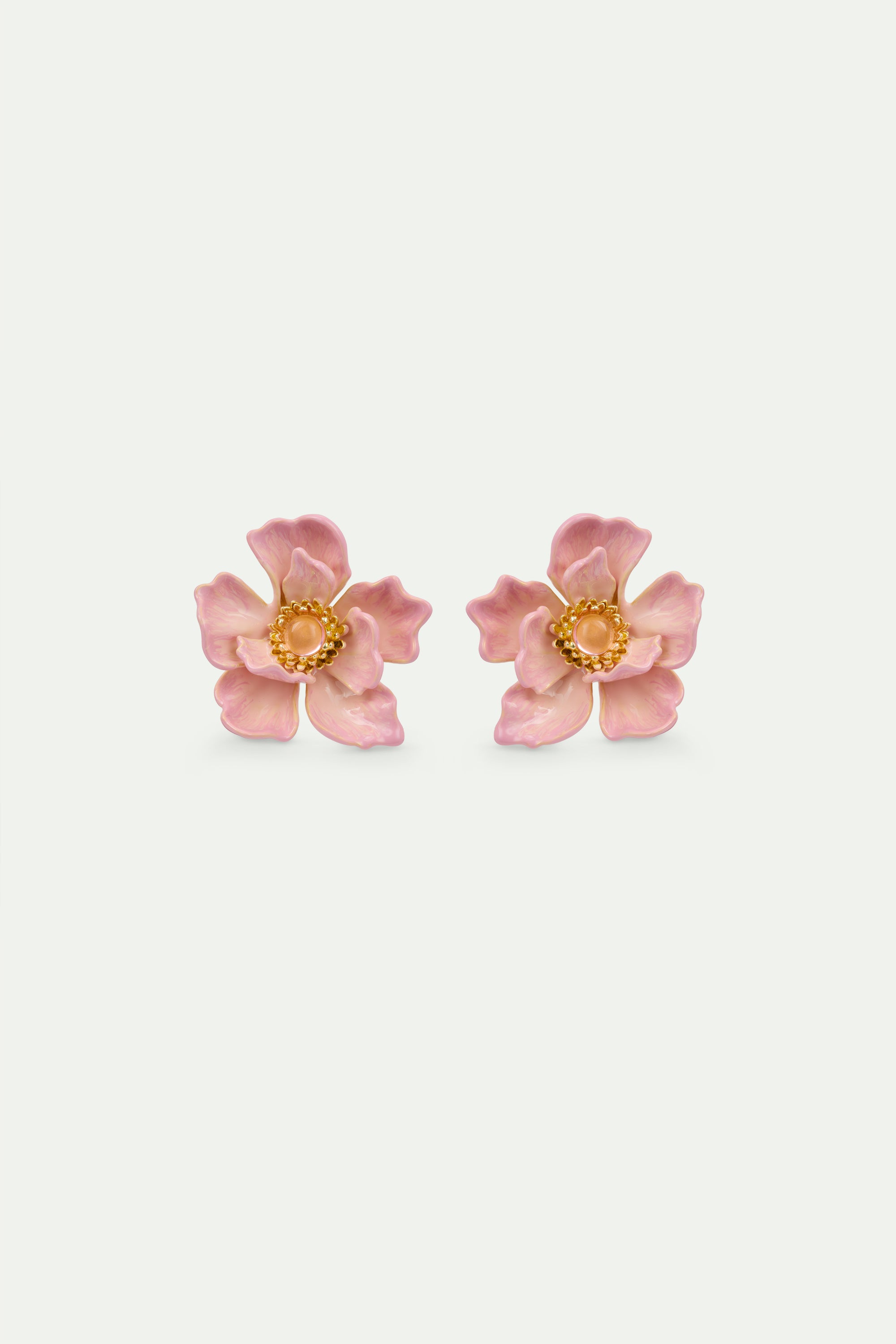 Pendientes bolitas flor grande de magnolia rosa