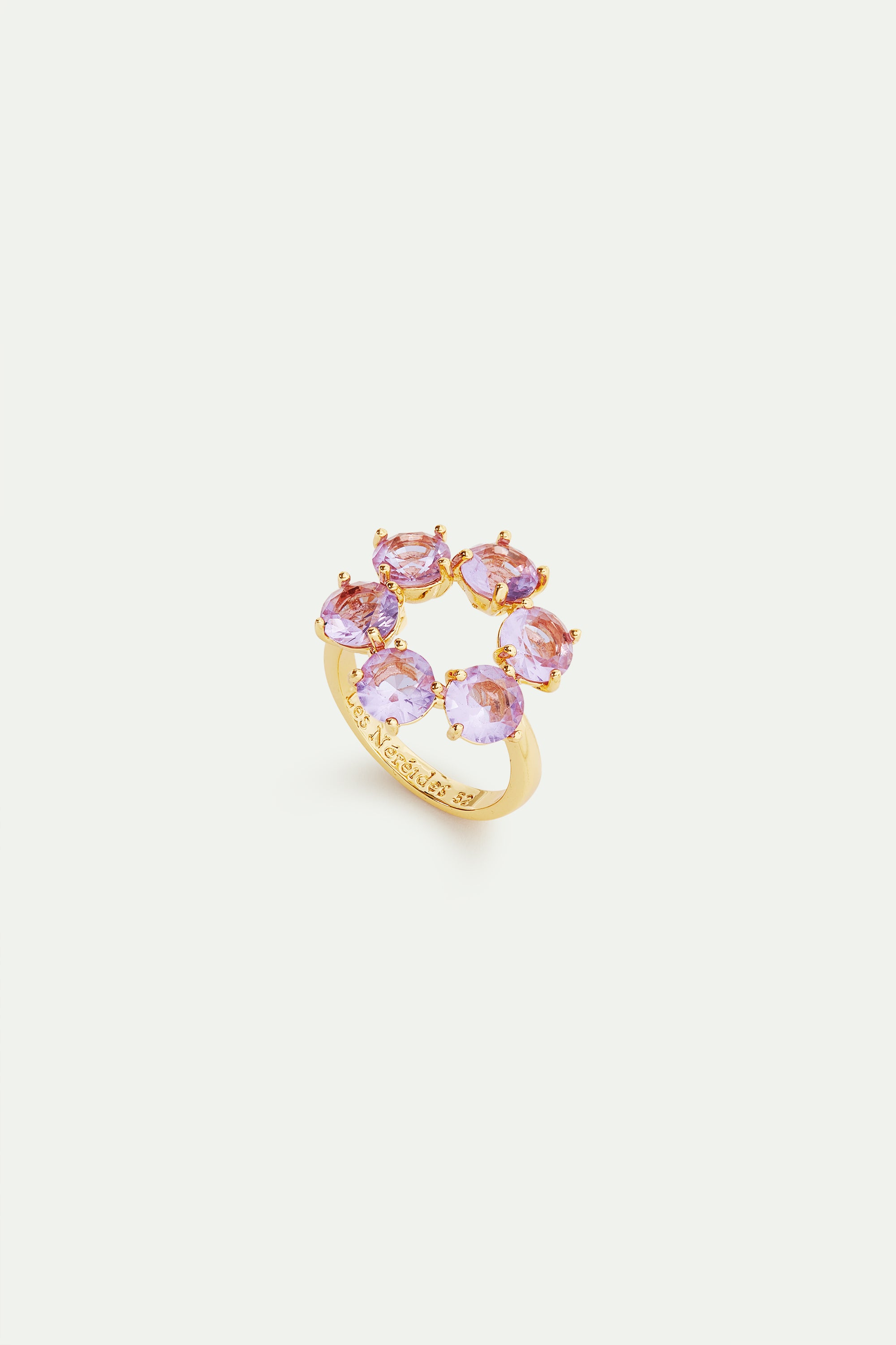 Fine lavender diamantine six round stone ring