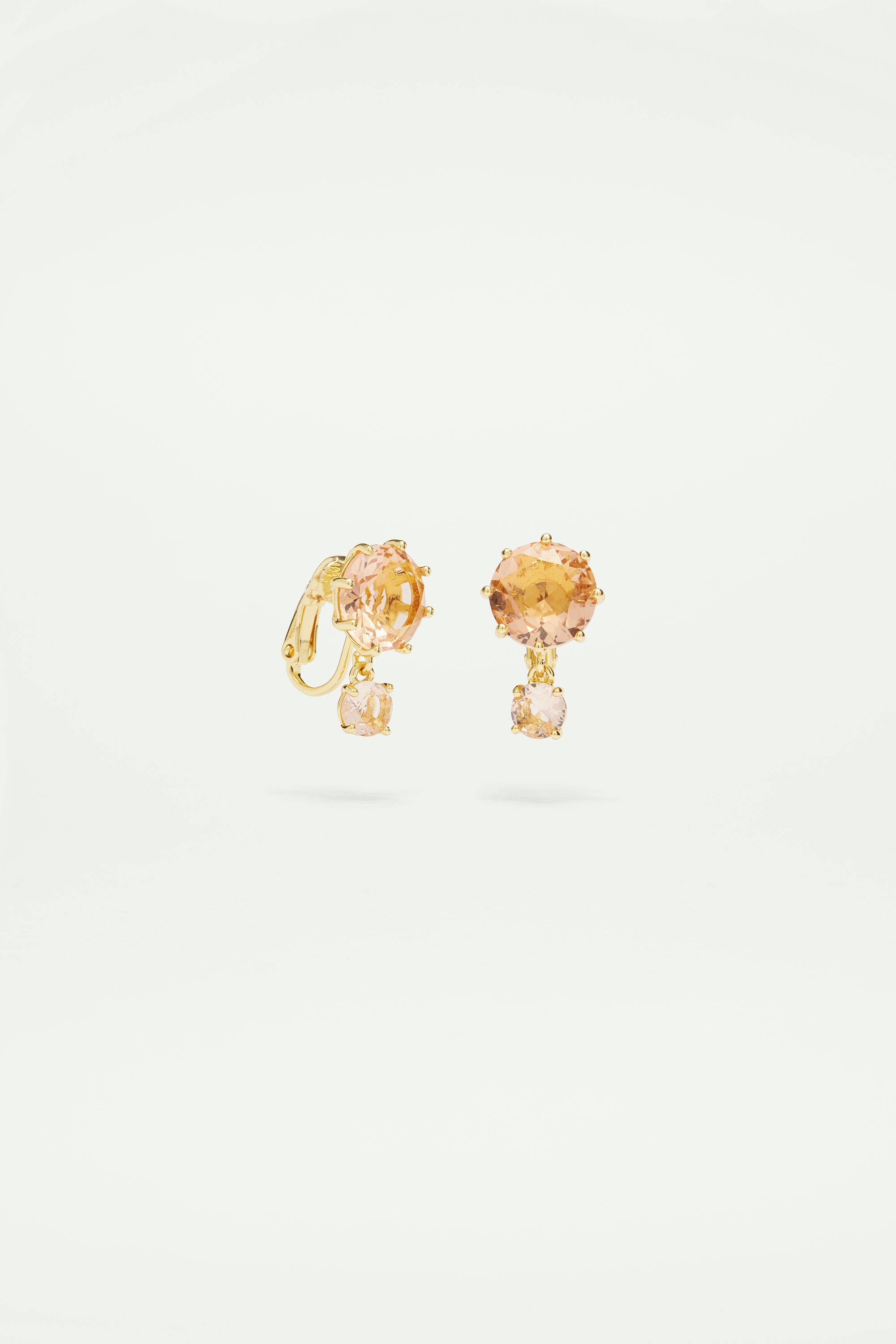 Apricot pink Diamantine 2 round stone post earrings
