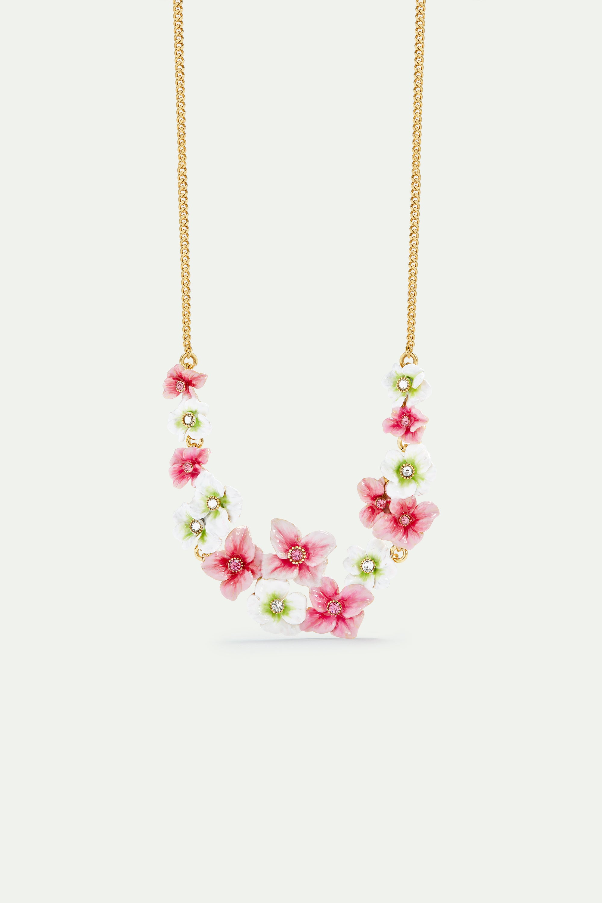 Pink and white hydrangea flowers statement necklace