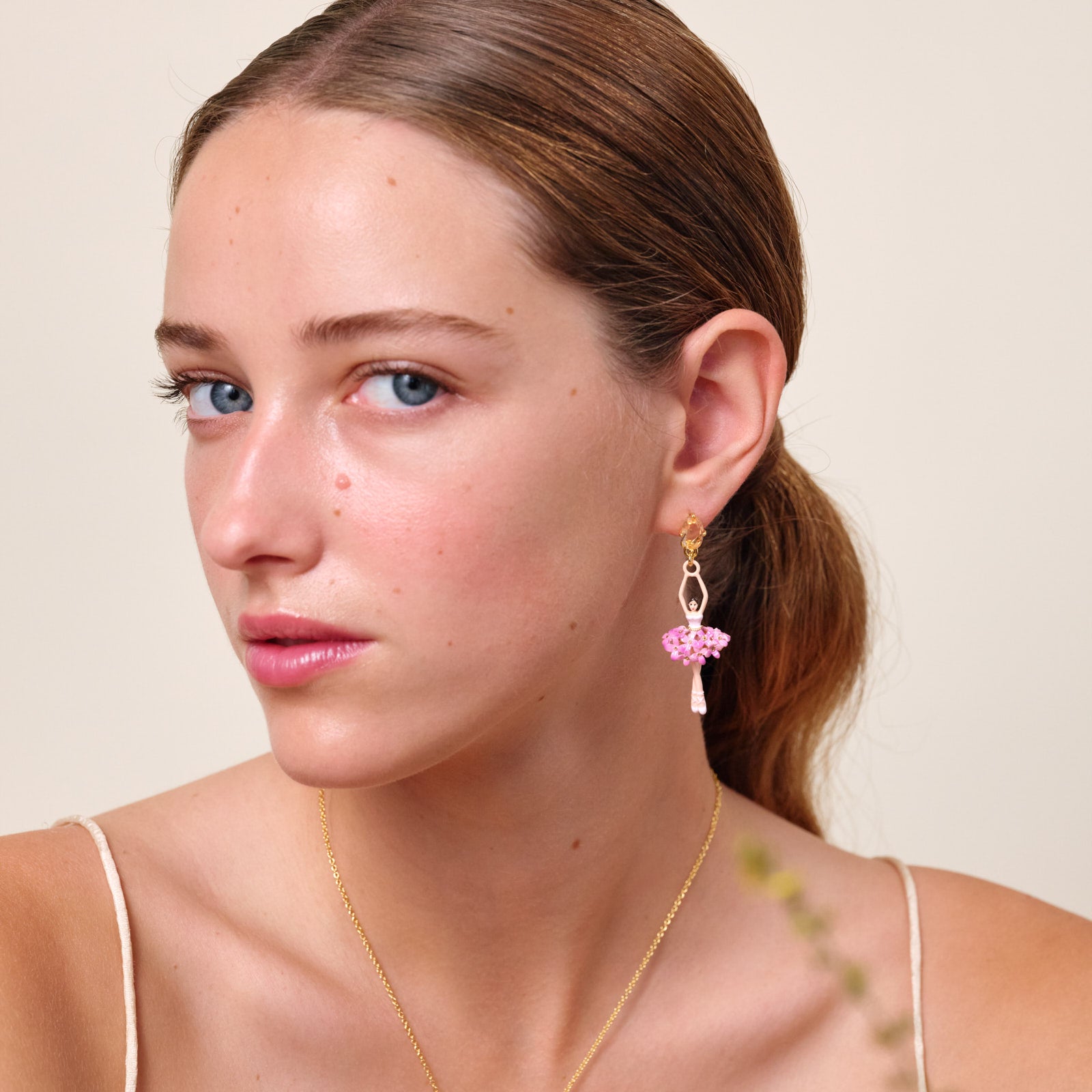 Ballerina, stone and enamelled flower bouquet post earrings