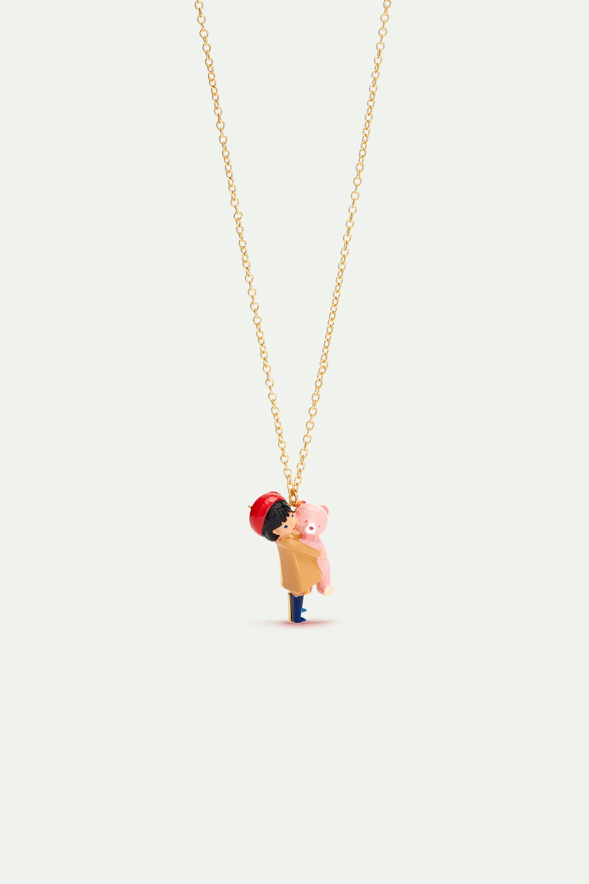 Little girl and teddy bear pendant necklace