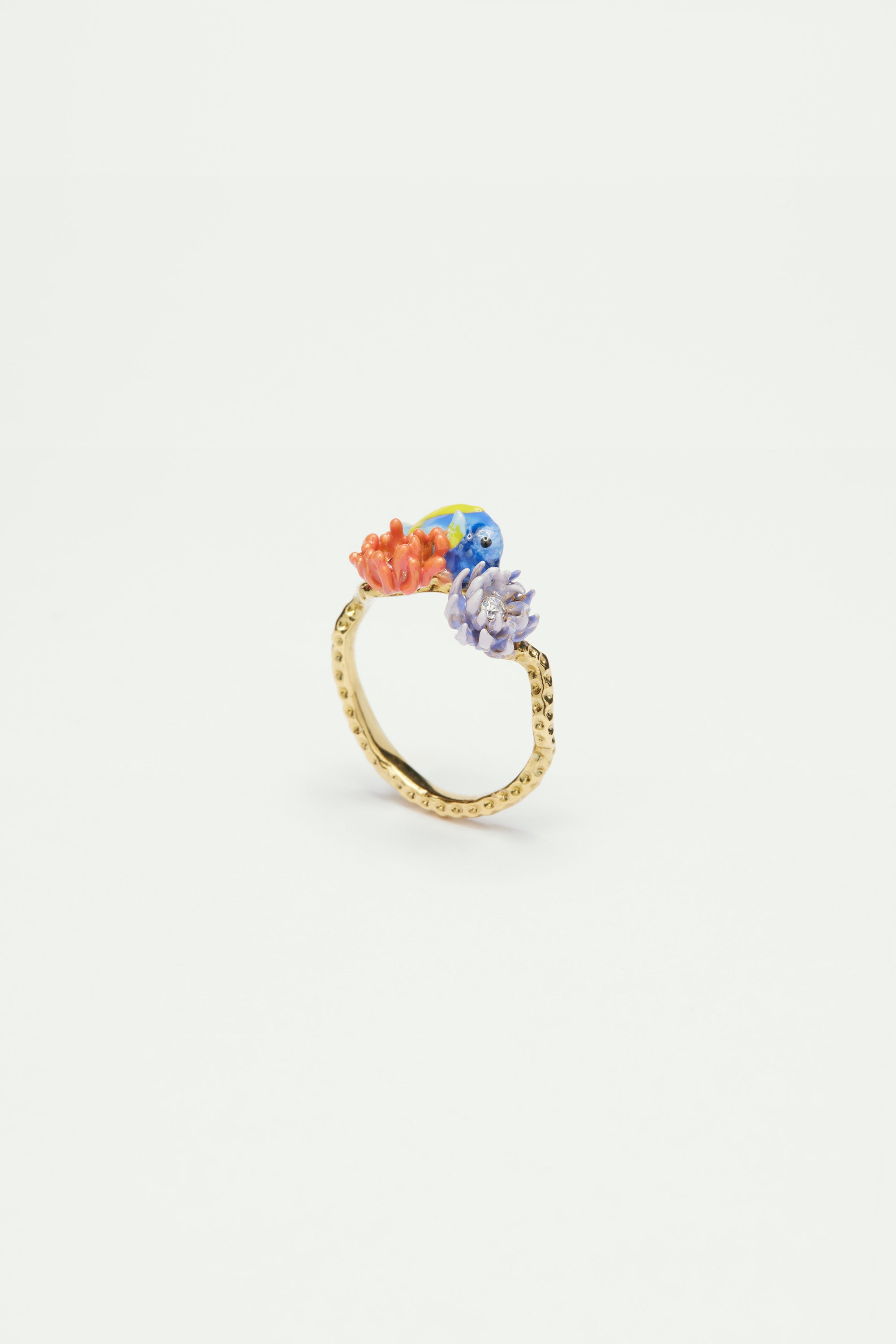 Blue fish, pink anemone and sea urchin adjustable ring