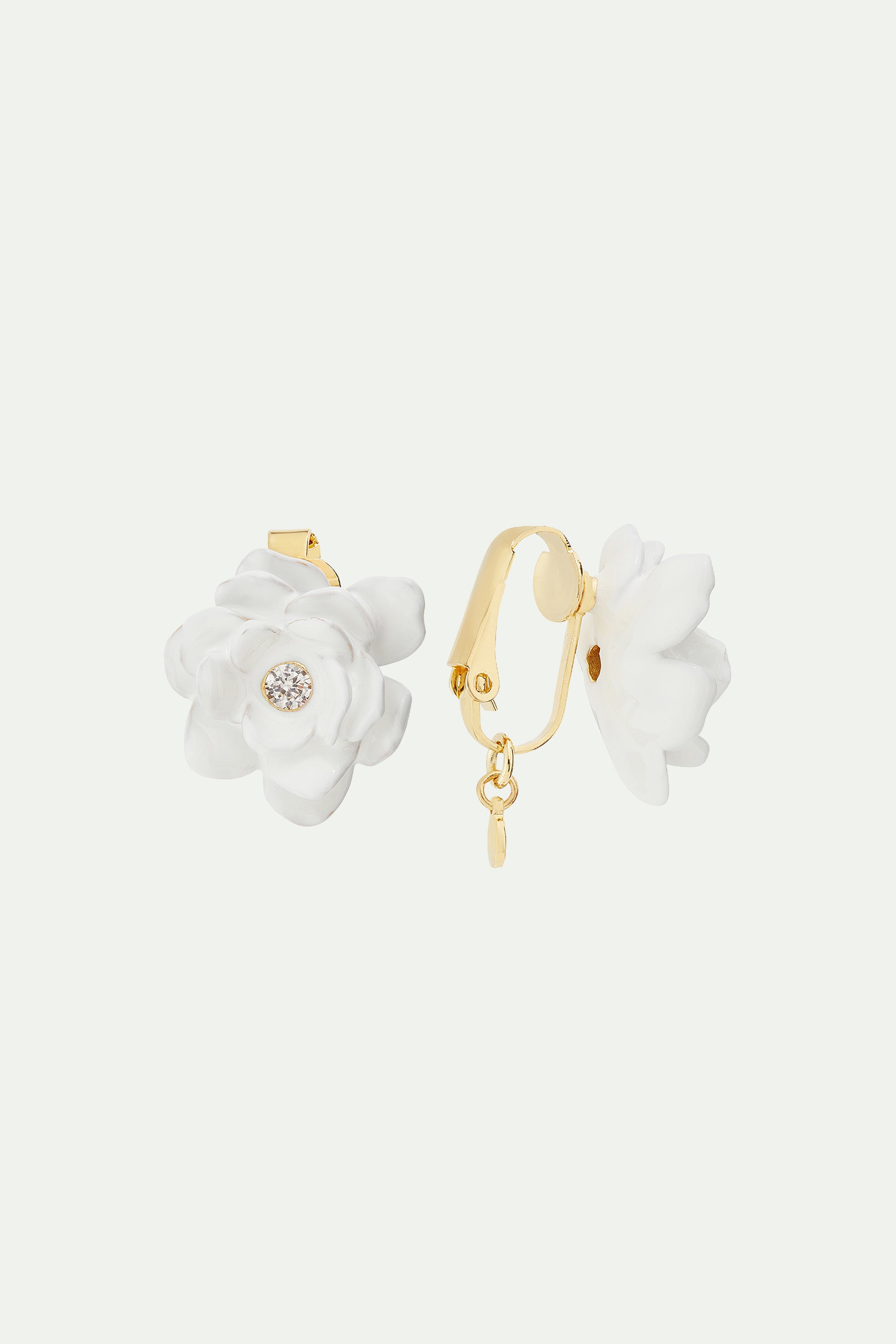 Gardenia and cut stone clip-on earrings