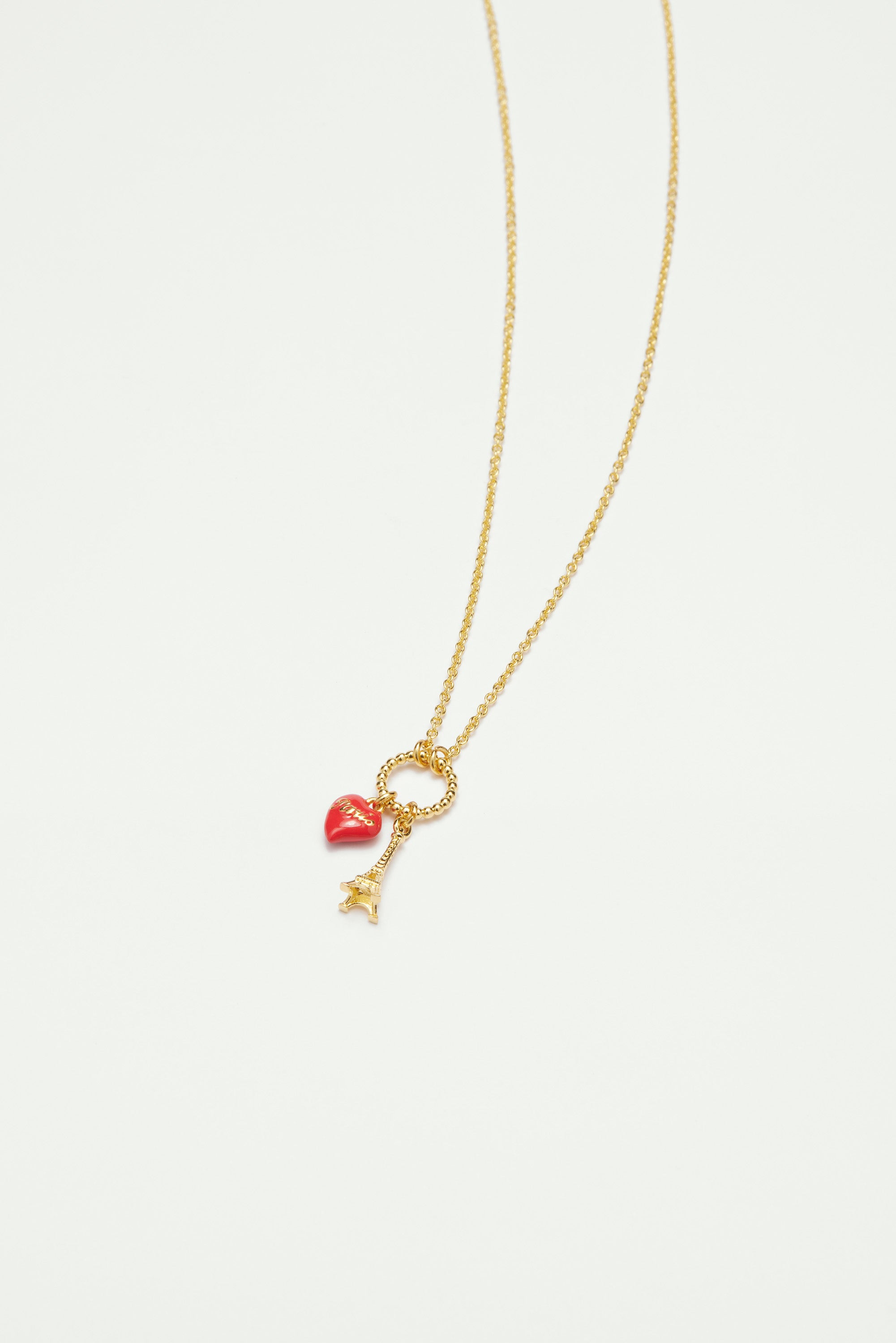 Eiffel tower and red heart pendant necklace