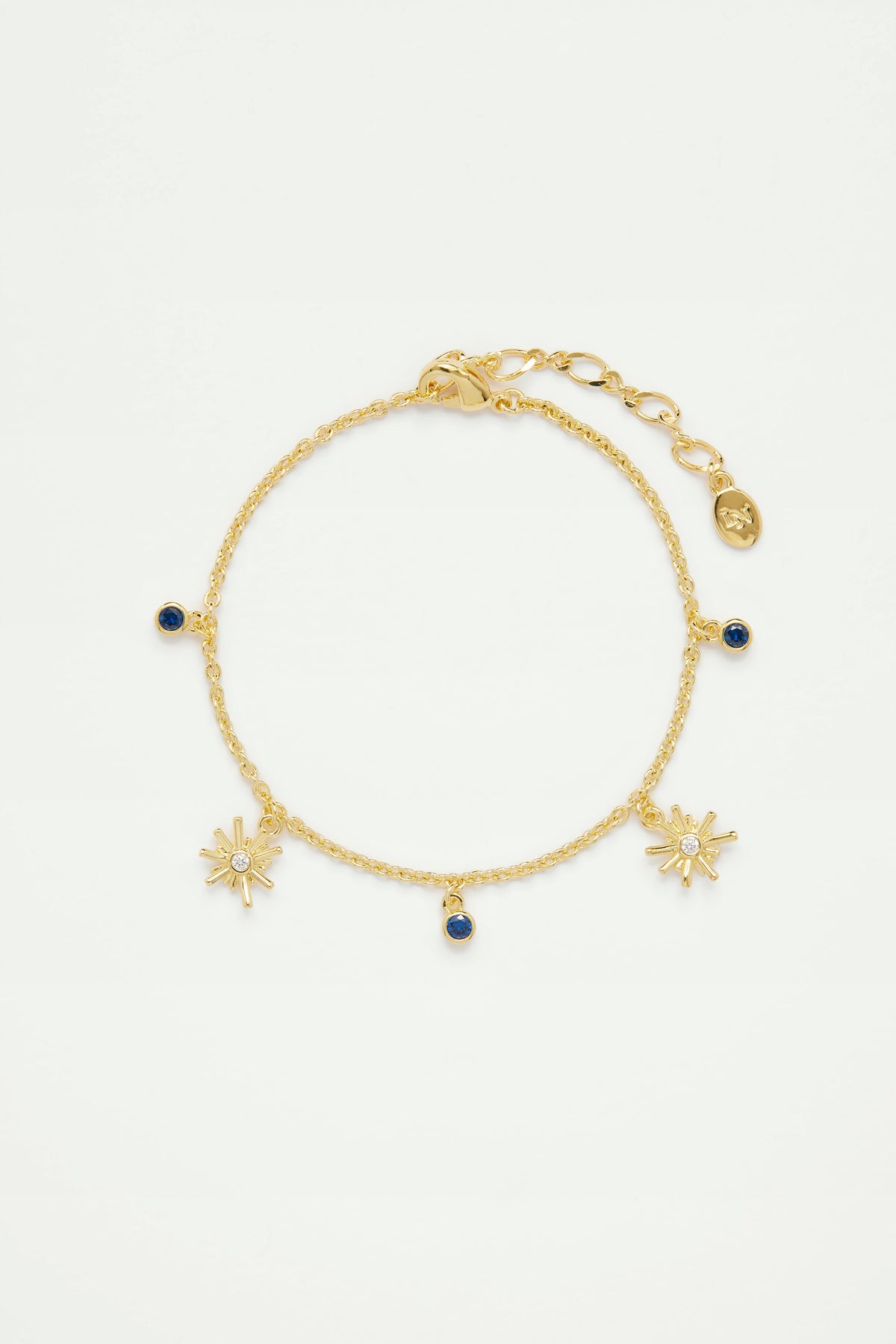 Pulsera charm's estrellas doradas y piedra azul noche