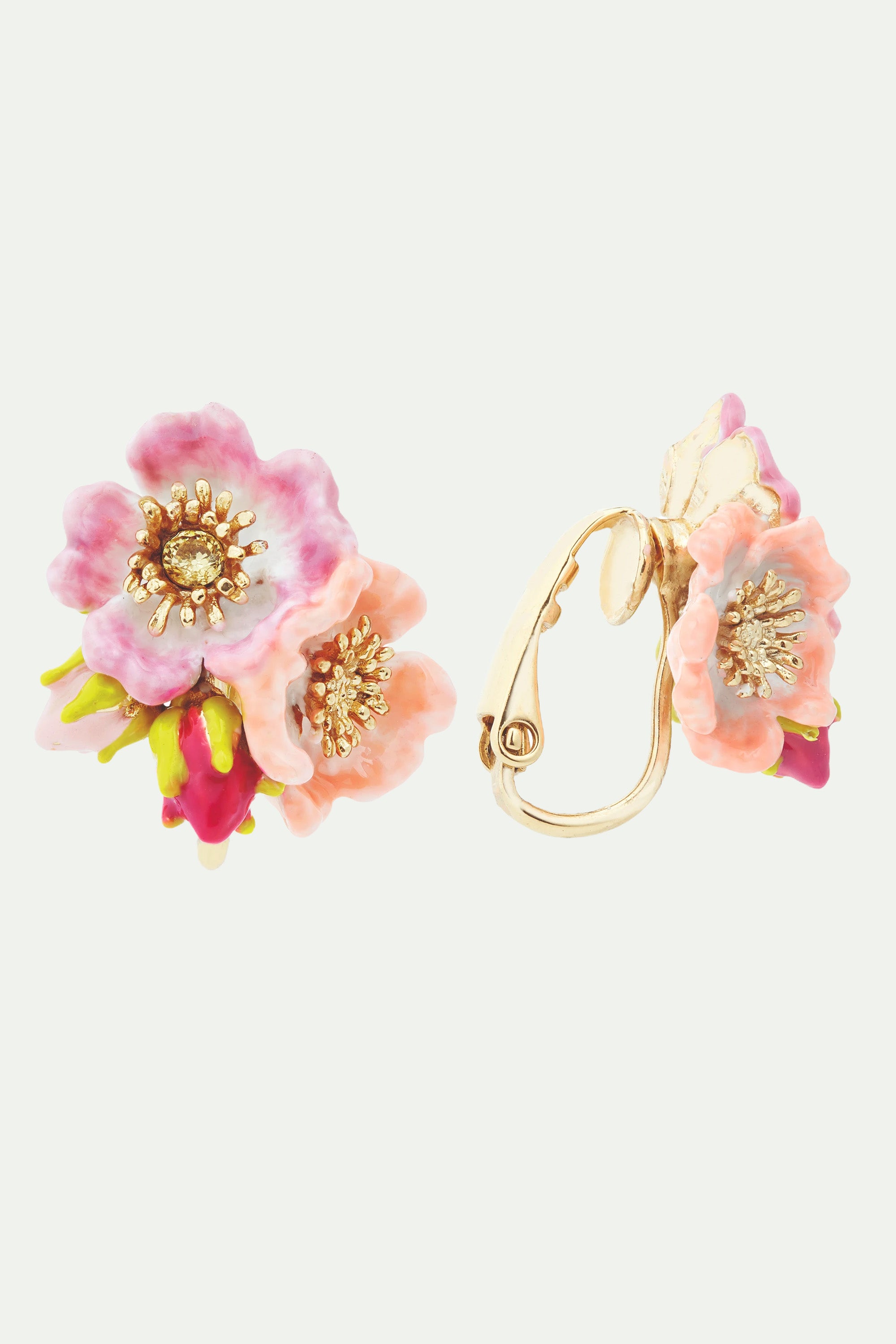 Wild rose and yellow cristal post earrings