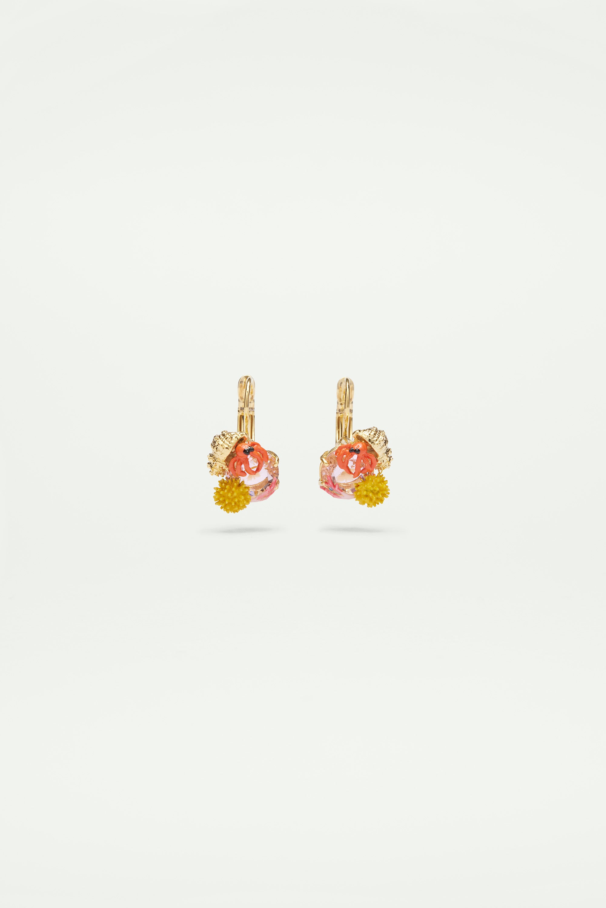 Hermit crab and light pink cut glass stone sleeper earrings