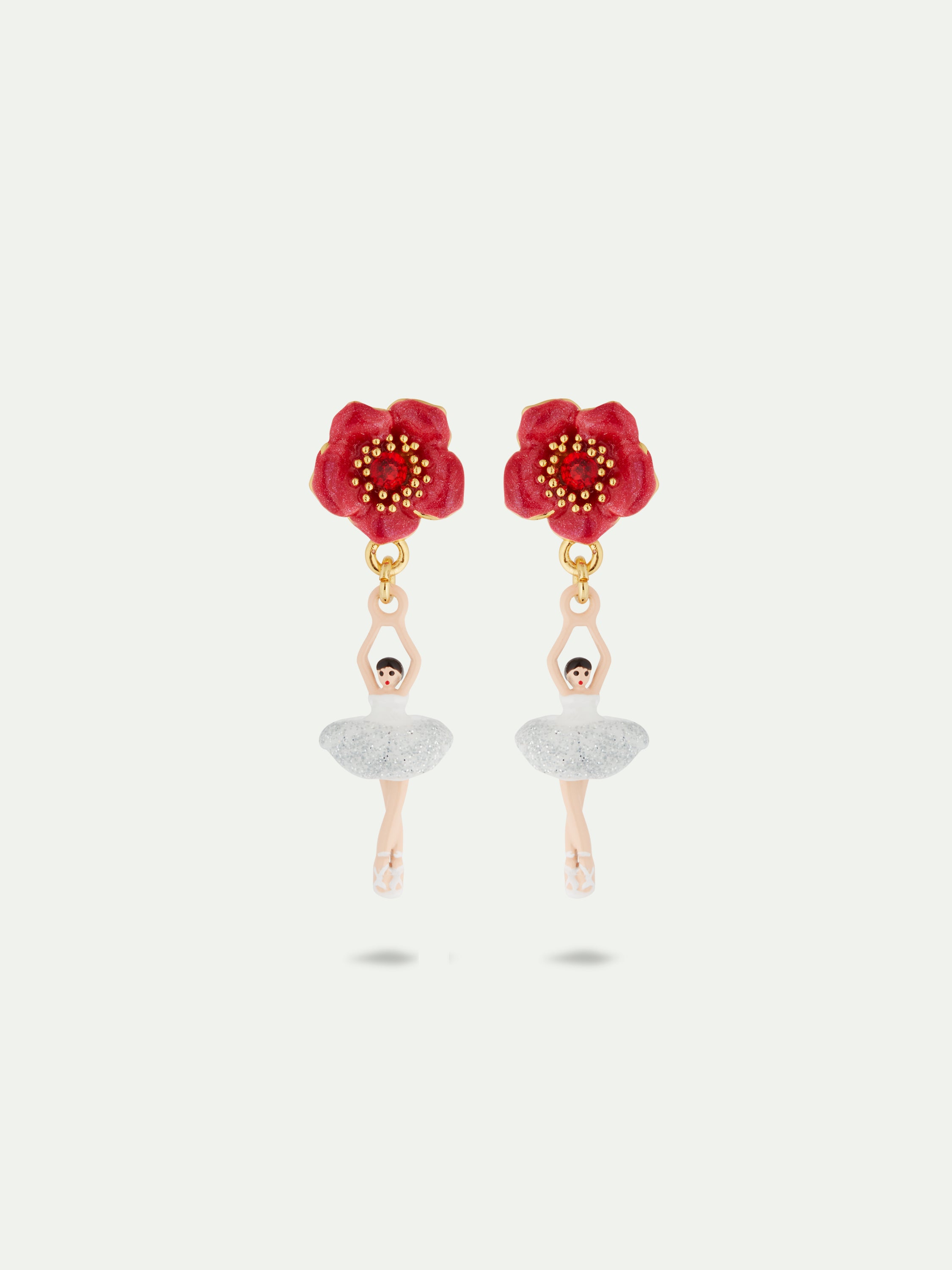 Pendientes bailarina y flor roja