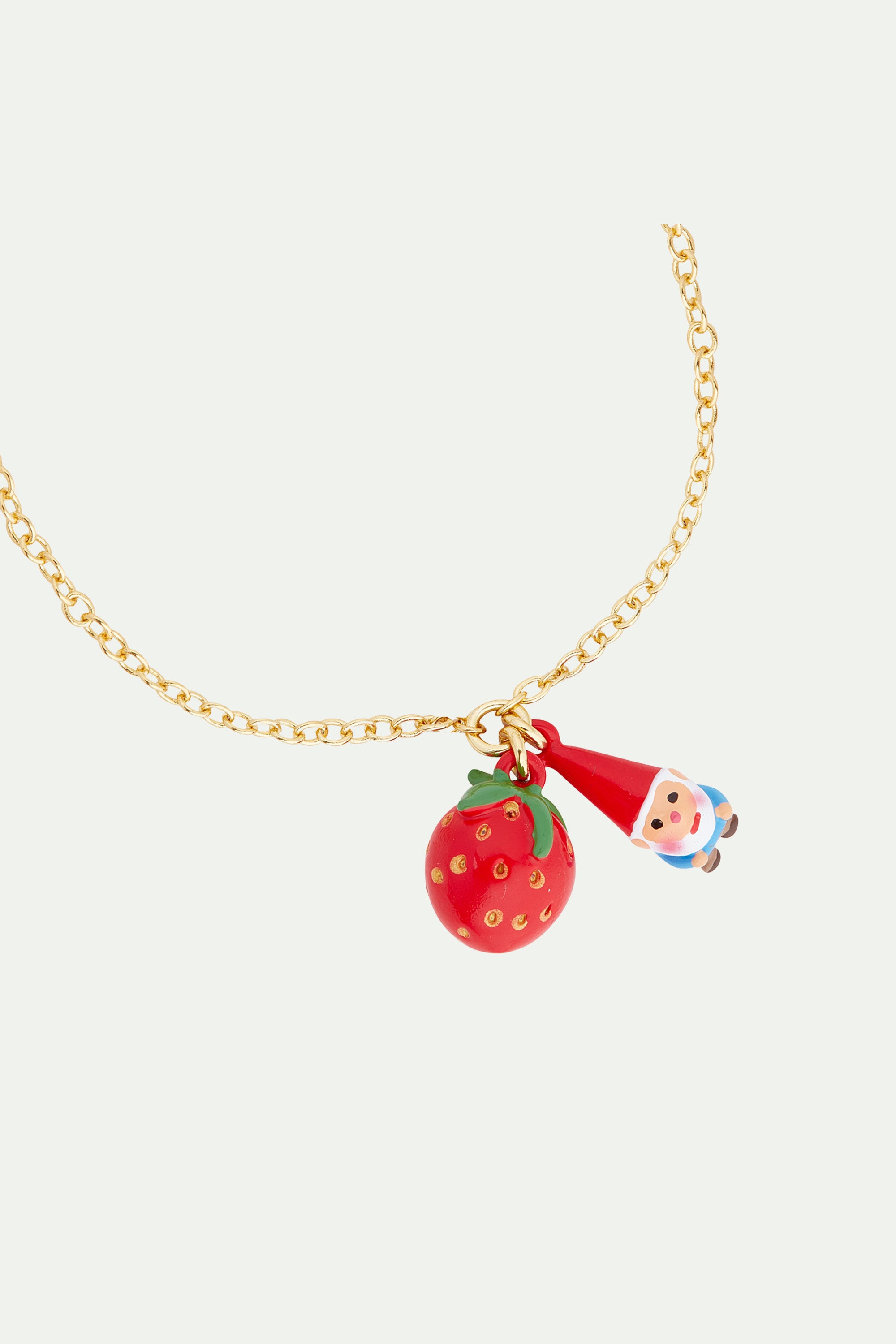 Strawberry and garden gnome charm bracelet