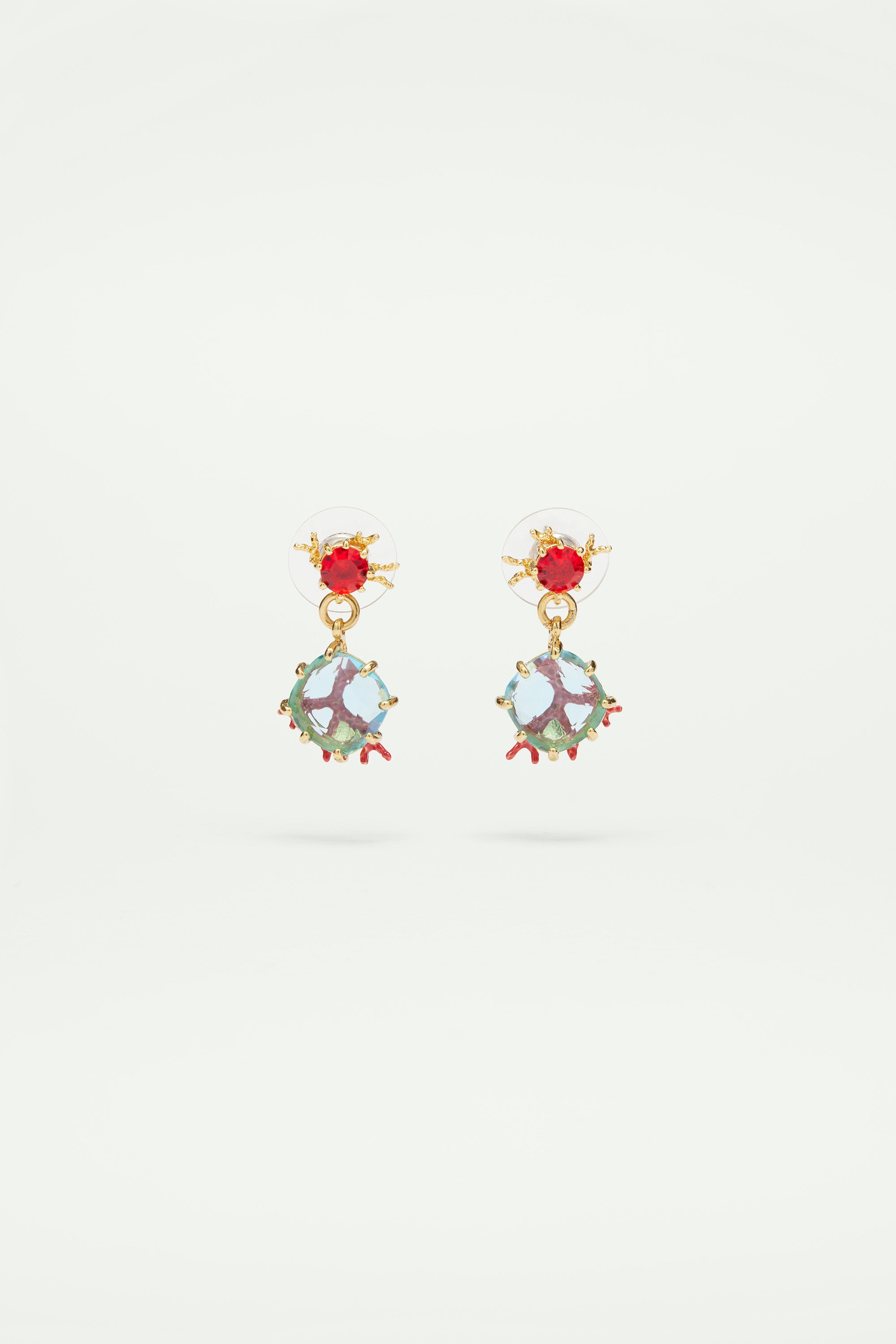 Red coral and cut glass stone post earrings