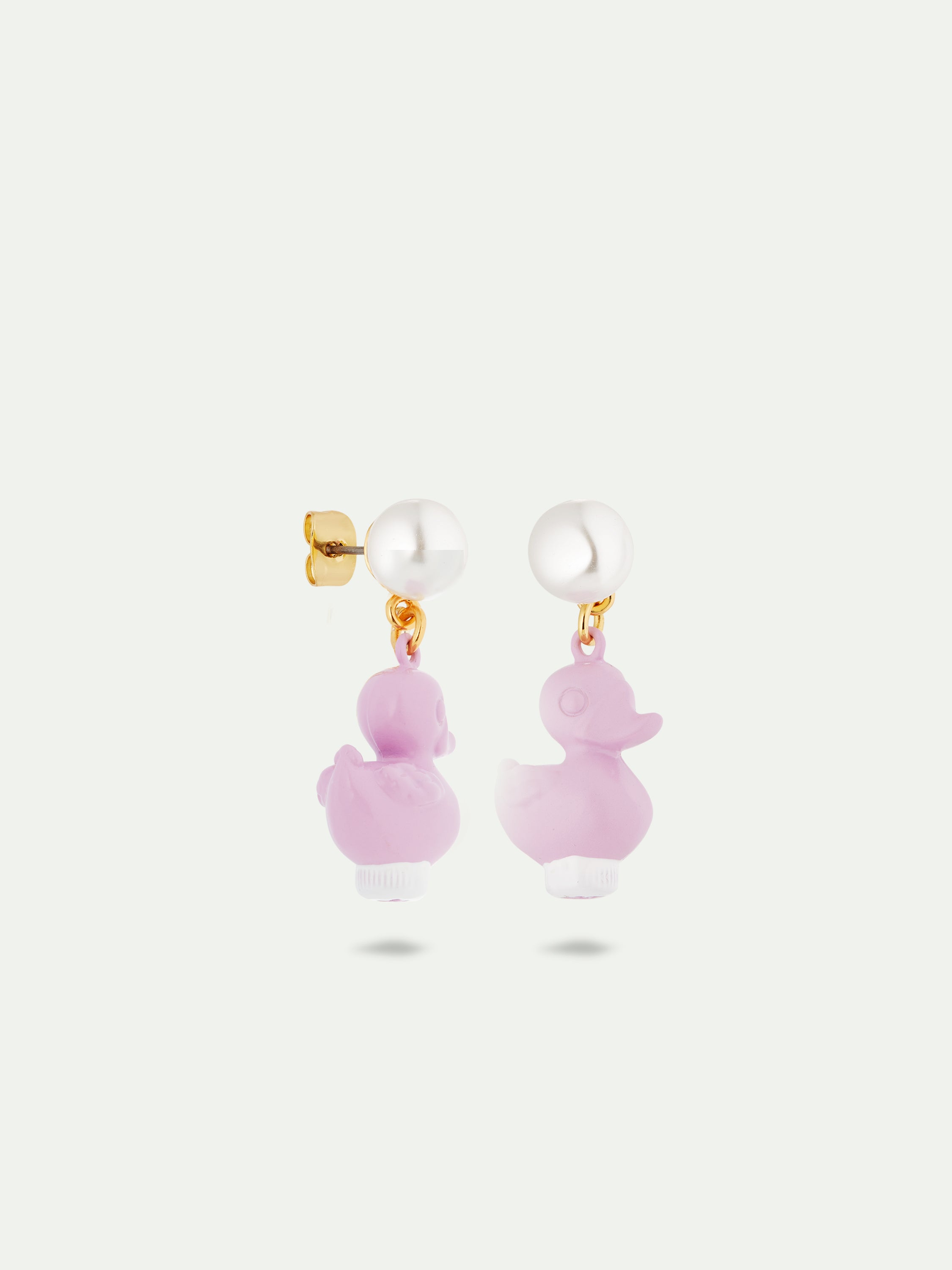 Purple plastic duck earrings