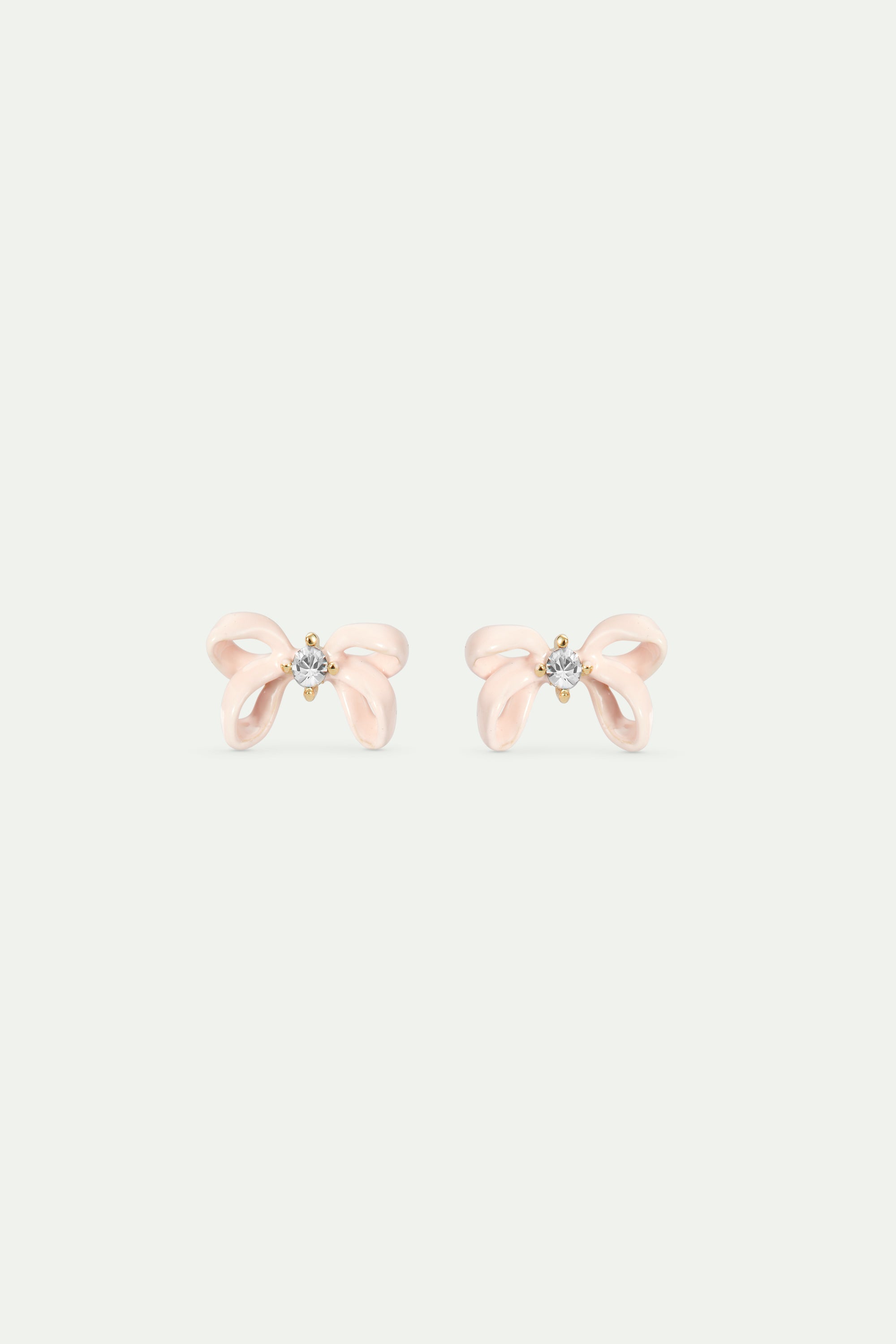 Pink ribbon and faceted crystal post earrings