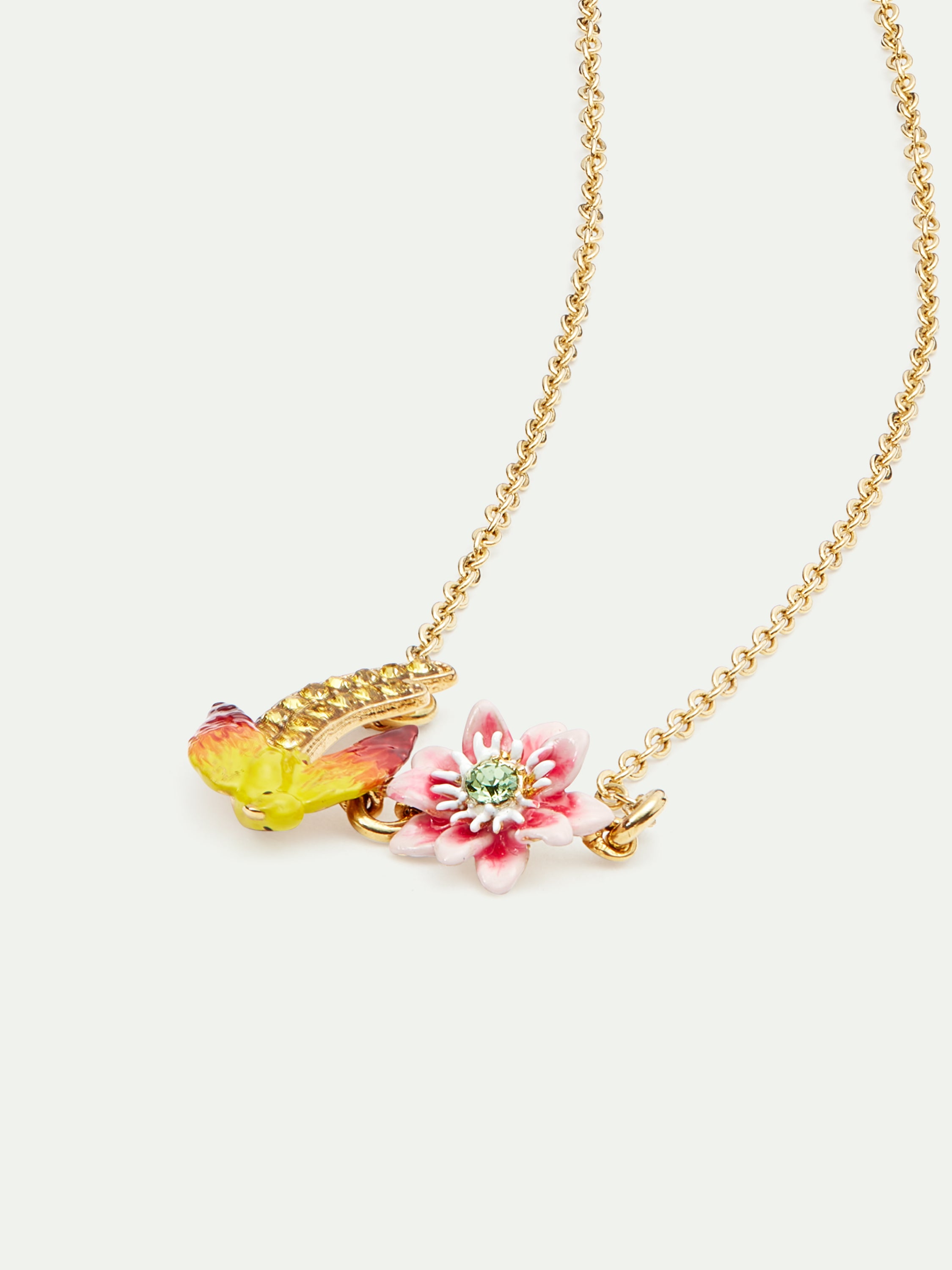 Budgie and passion flower pendant necklace