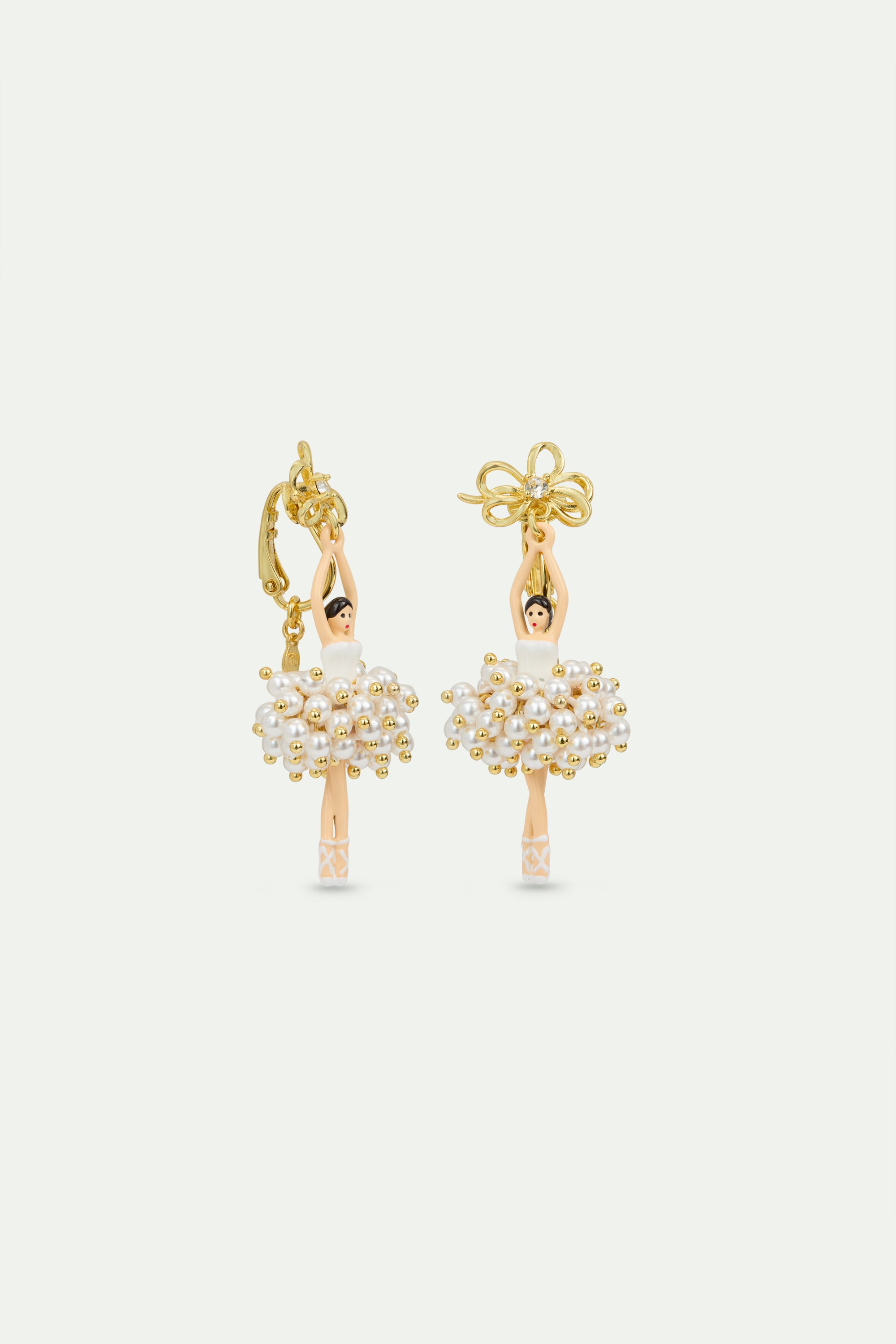 White and gold ballerina earrings