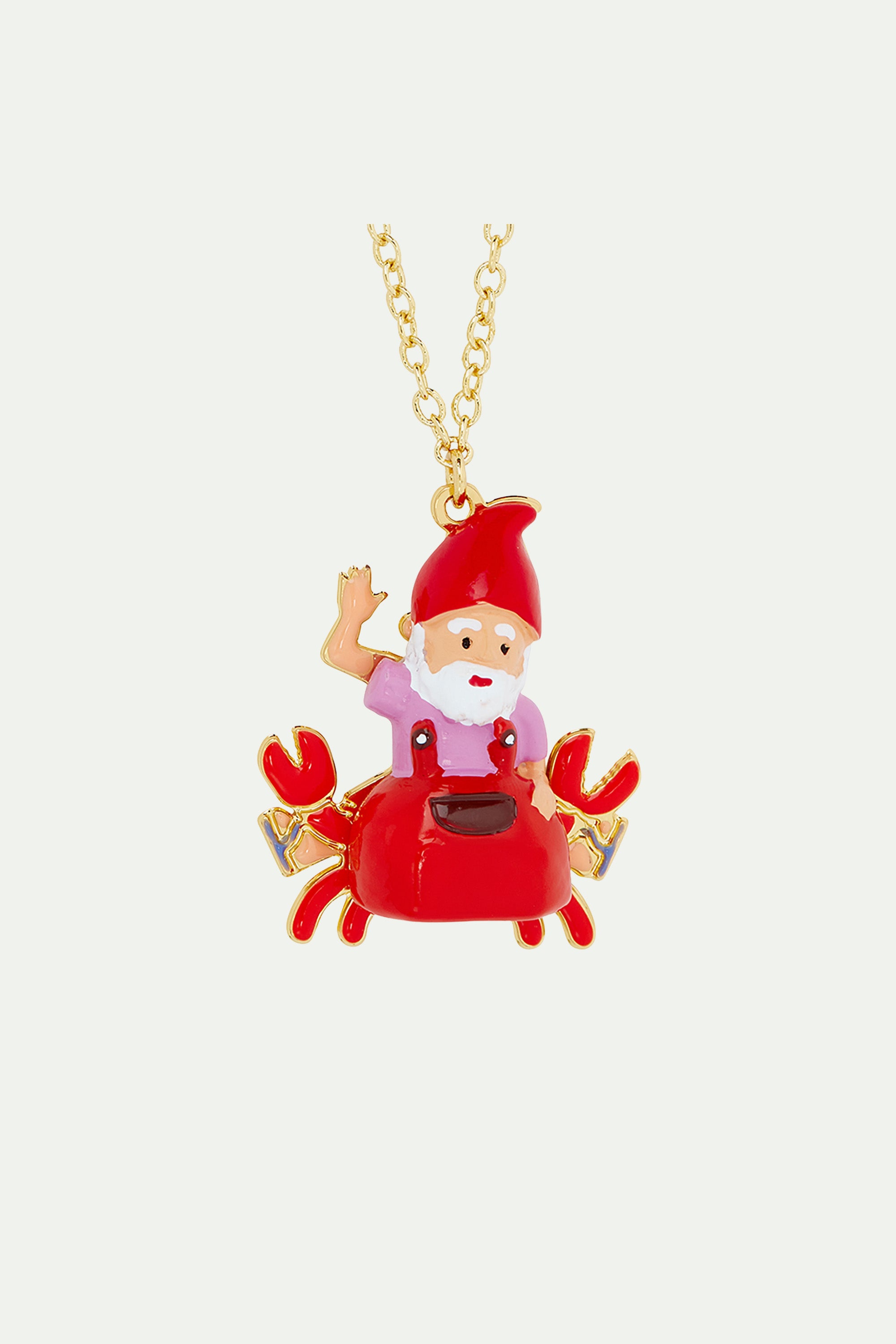 Garden gnome and red crab pendant necklace