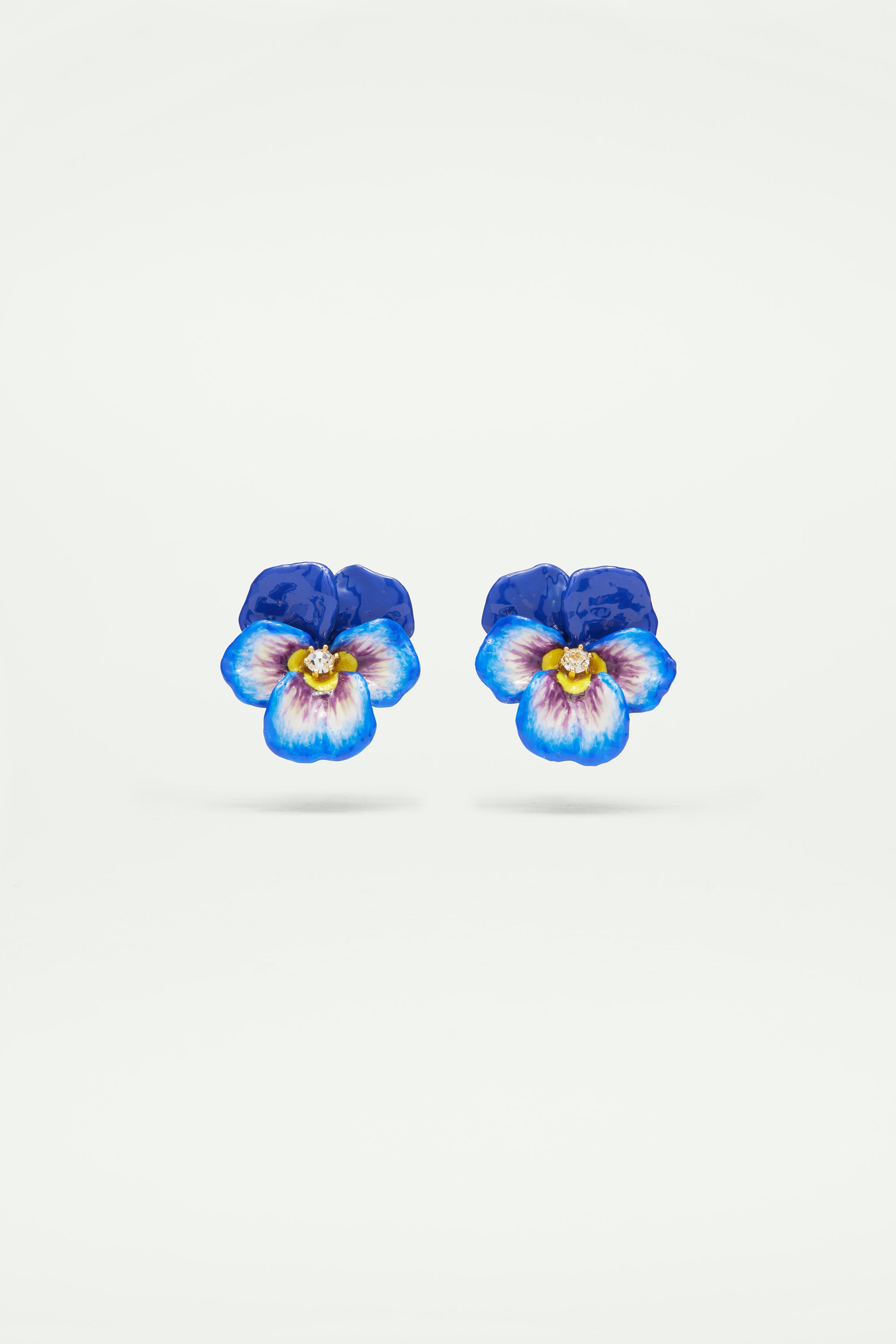 Blue pansy and faceted crystal Clip on earrings