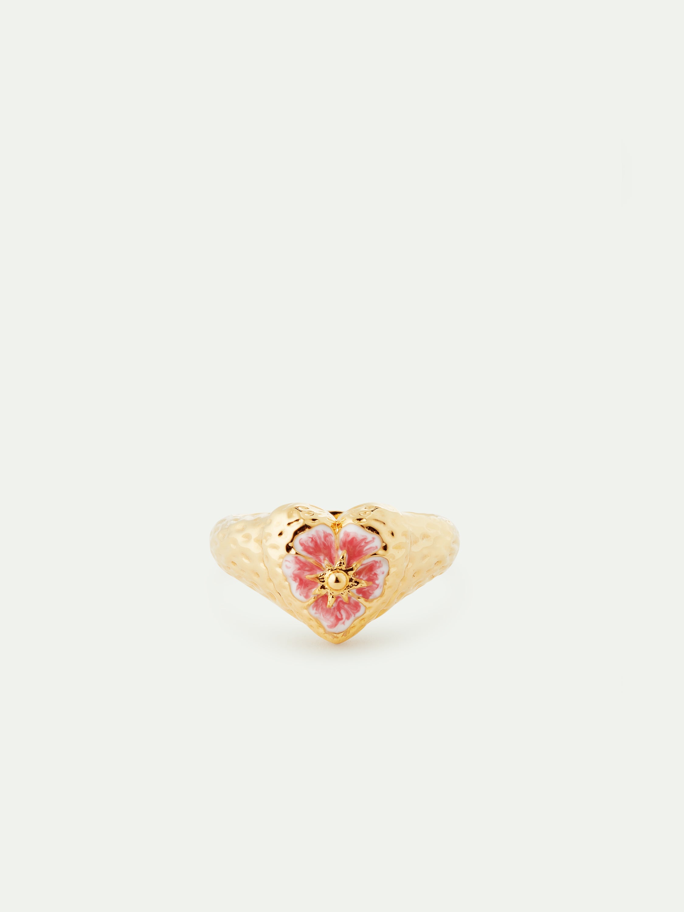 Heart and pansy flower cocktail ring