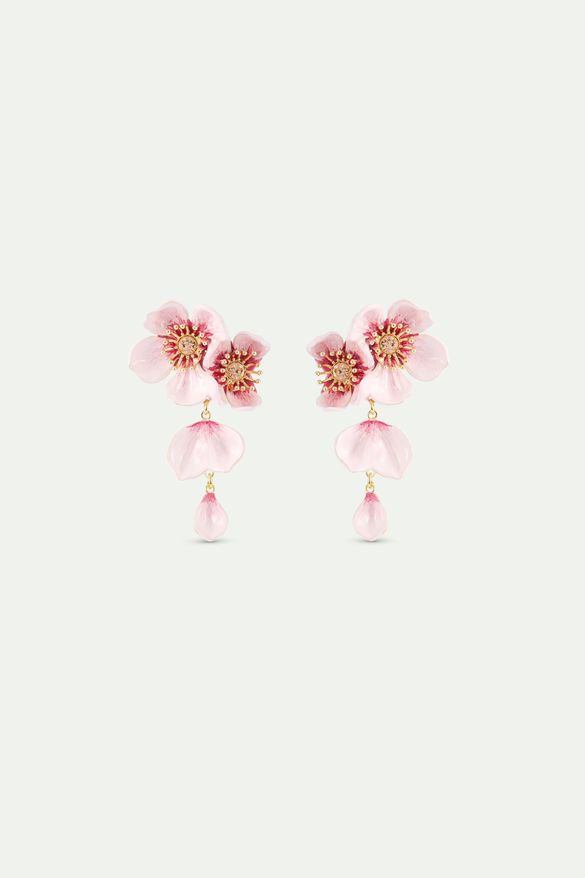 Dangle post earrings with pink cherry blossom