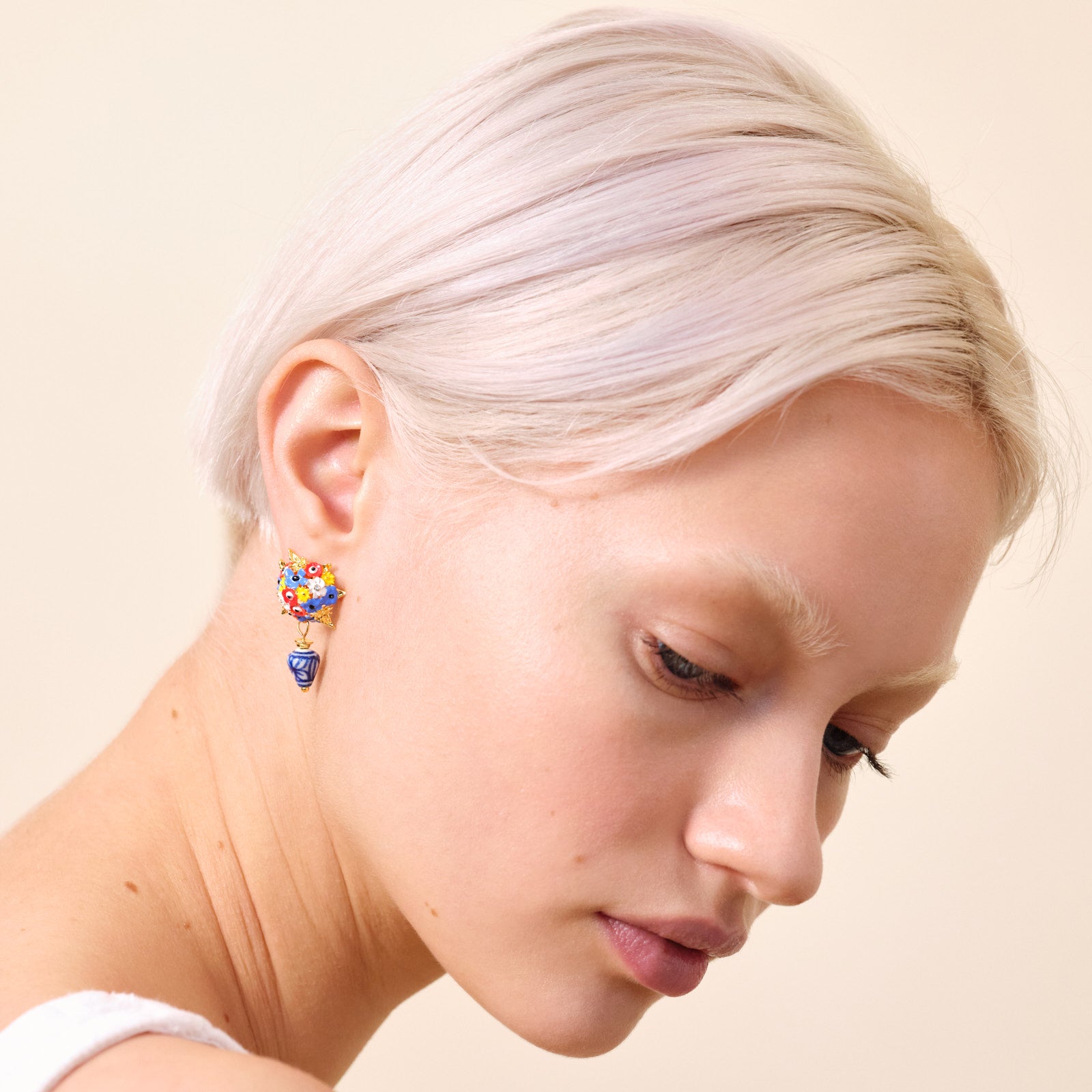 Flower bouquet and ceramic bead earrings