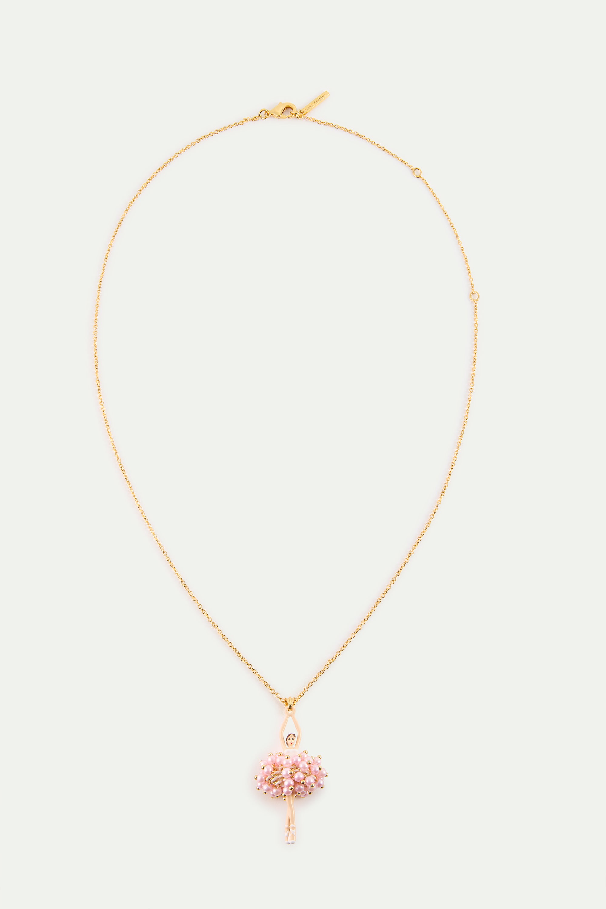 Collier pendentif Ballerine perles roses et cristal blanc
