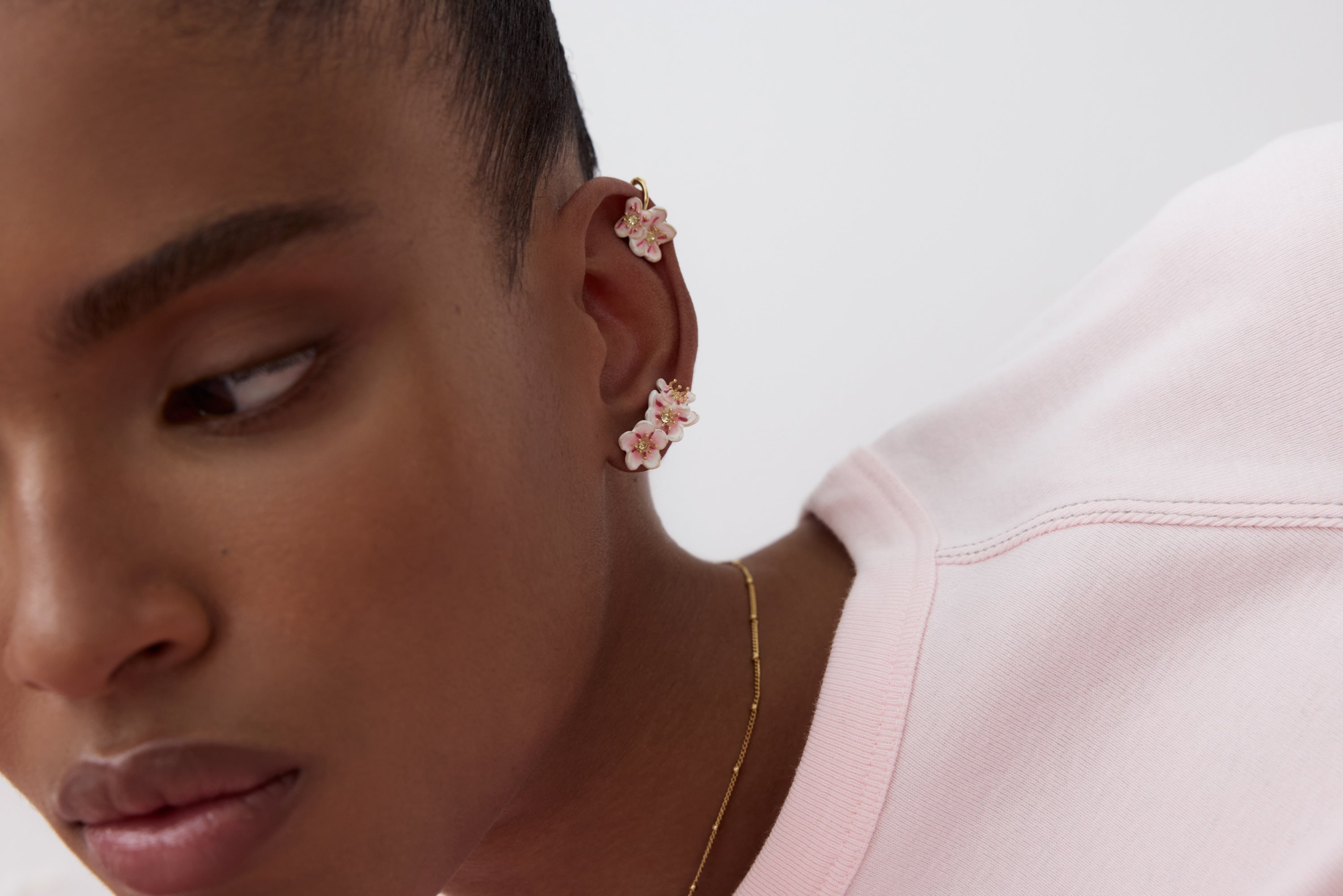 Mini white cherry blossom post earrings