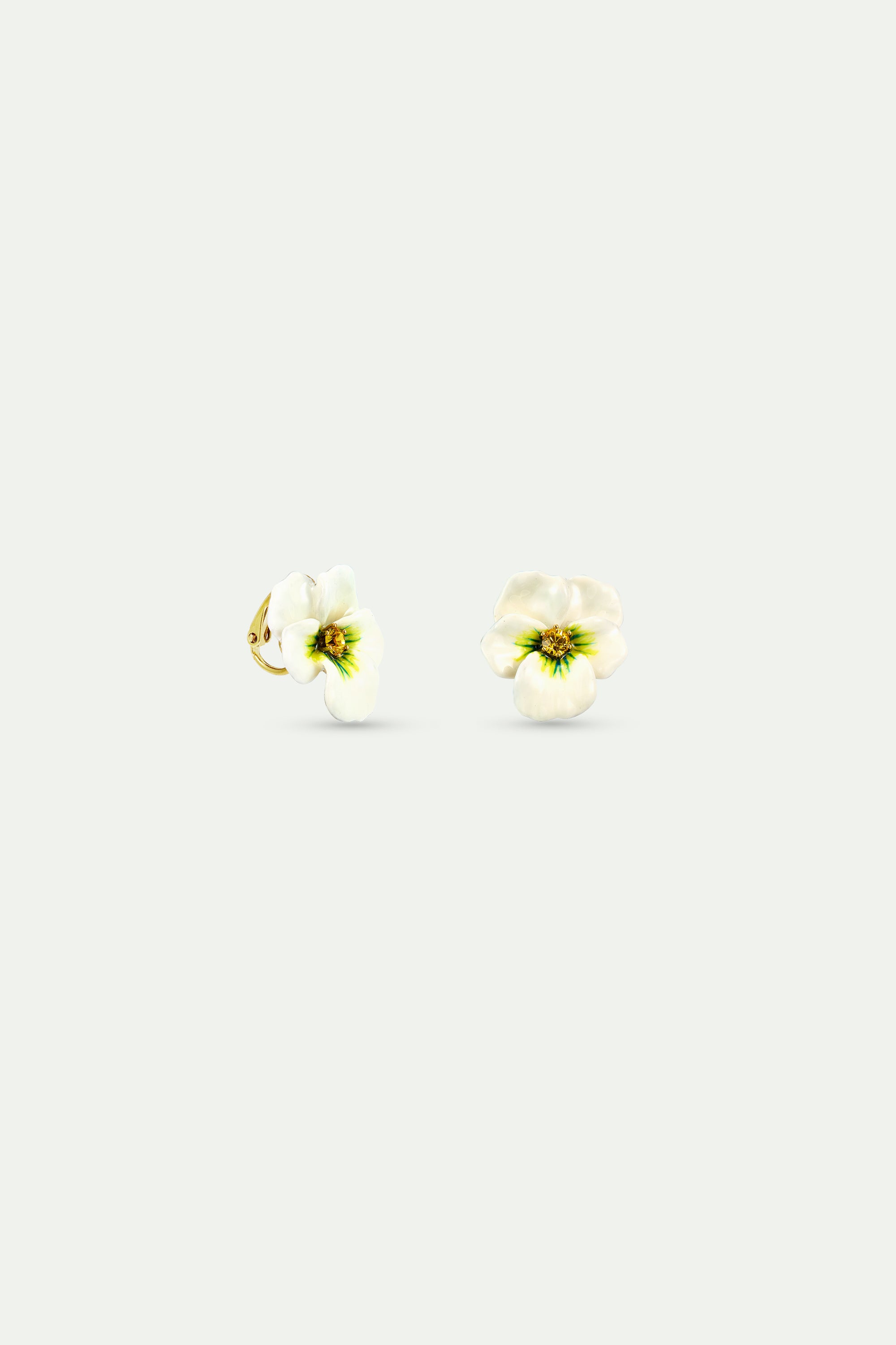 White pansy and cut crystal earrings