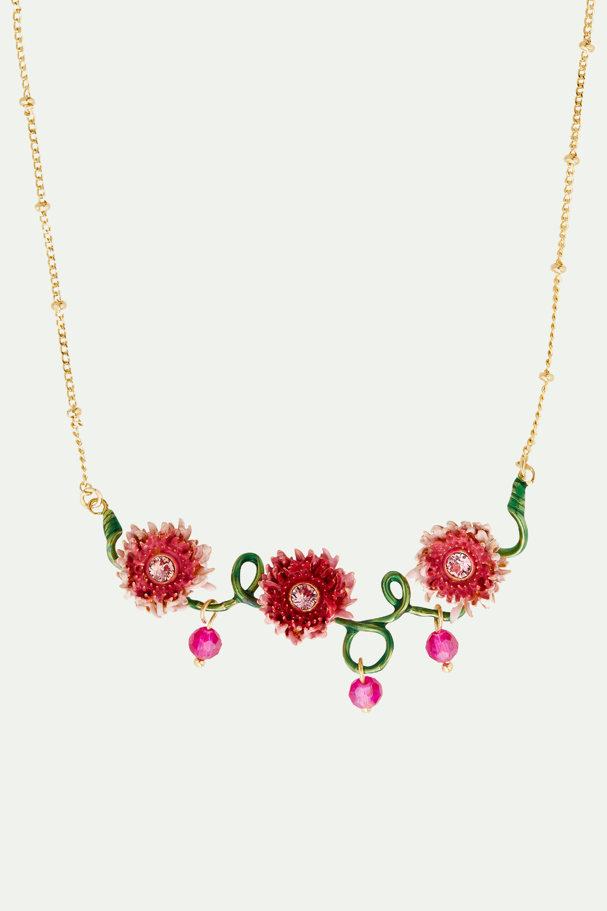 Chrysanthemum and stem statement necklace