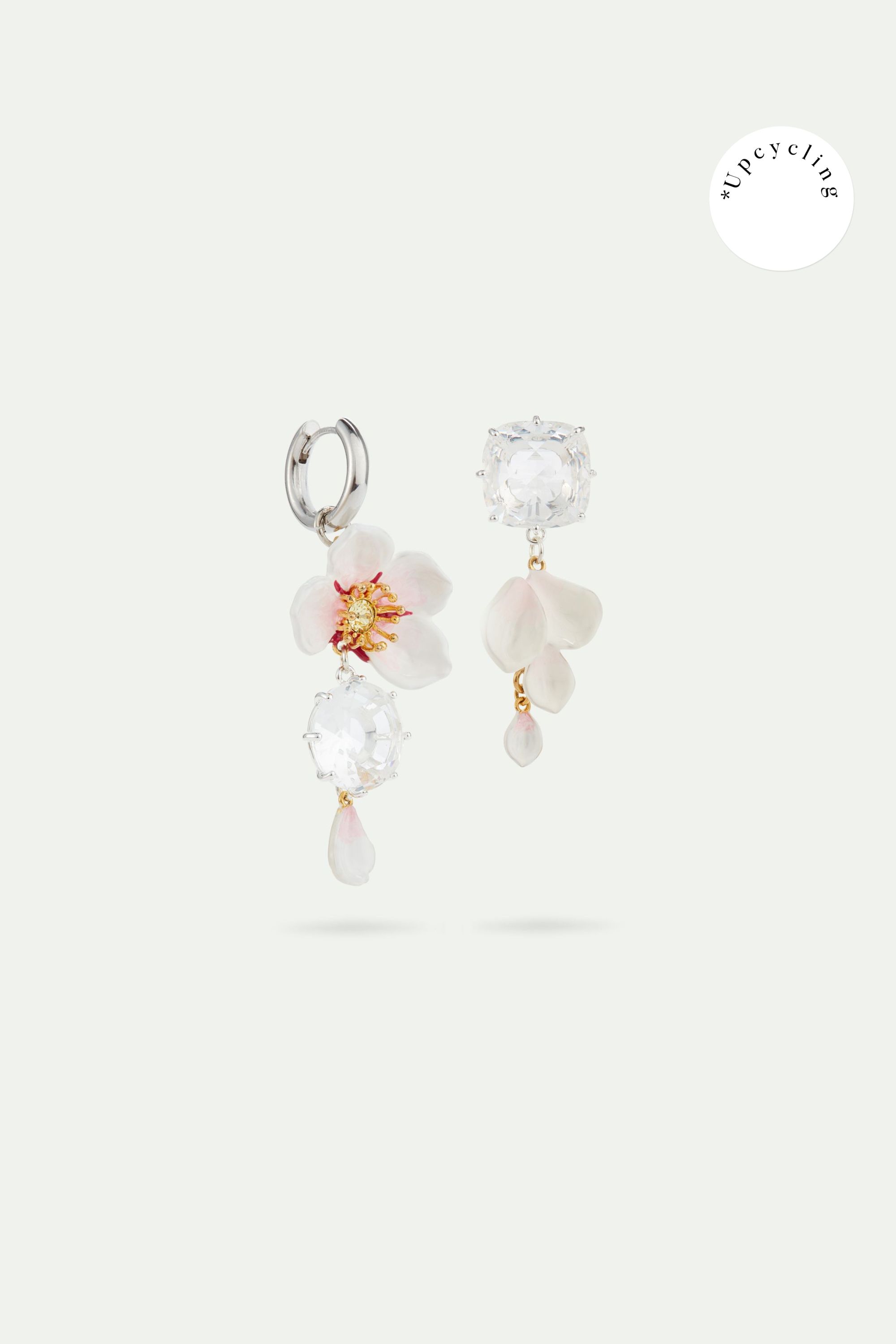 Asymmetrical Hanami and Diamantine silver-plated hoops