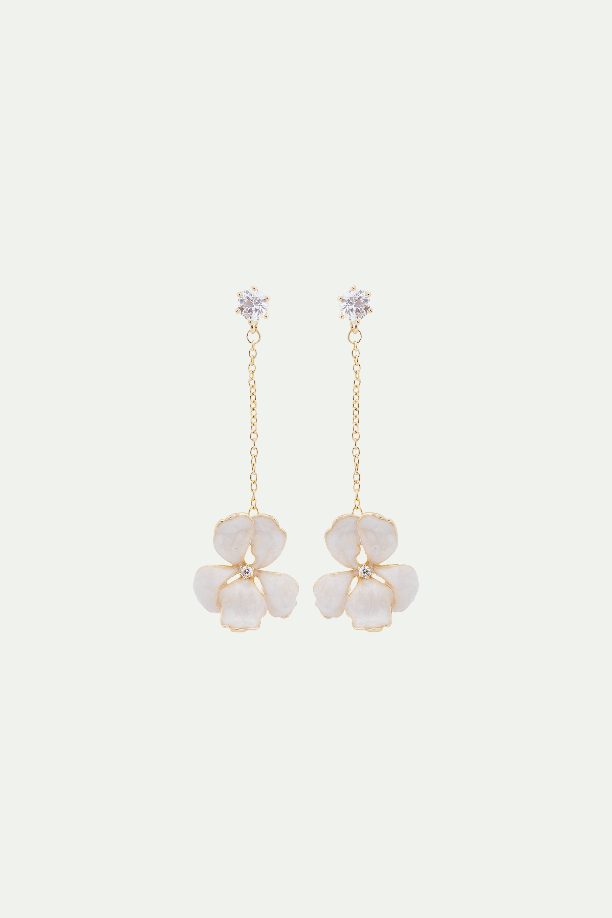 White Iris pendant clip-on earrings