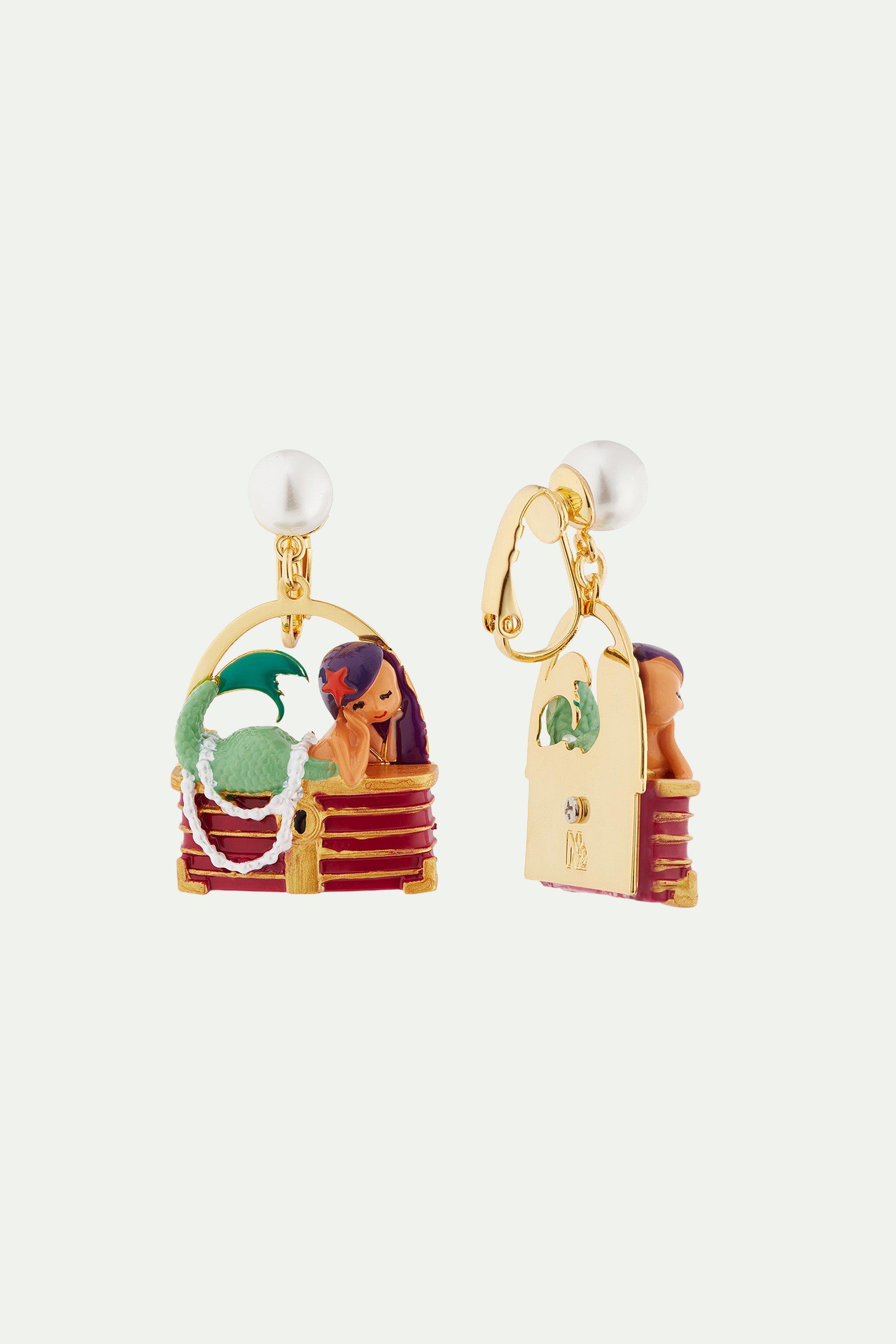 Mermaid and treasure chest post earrings