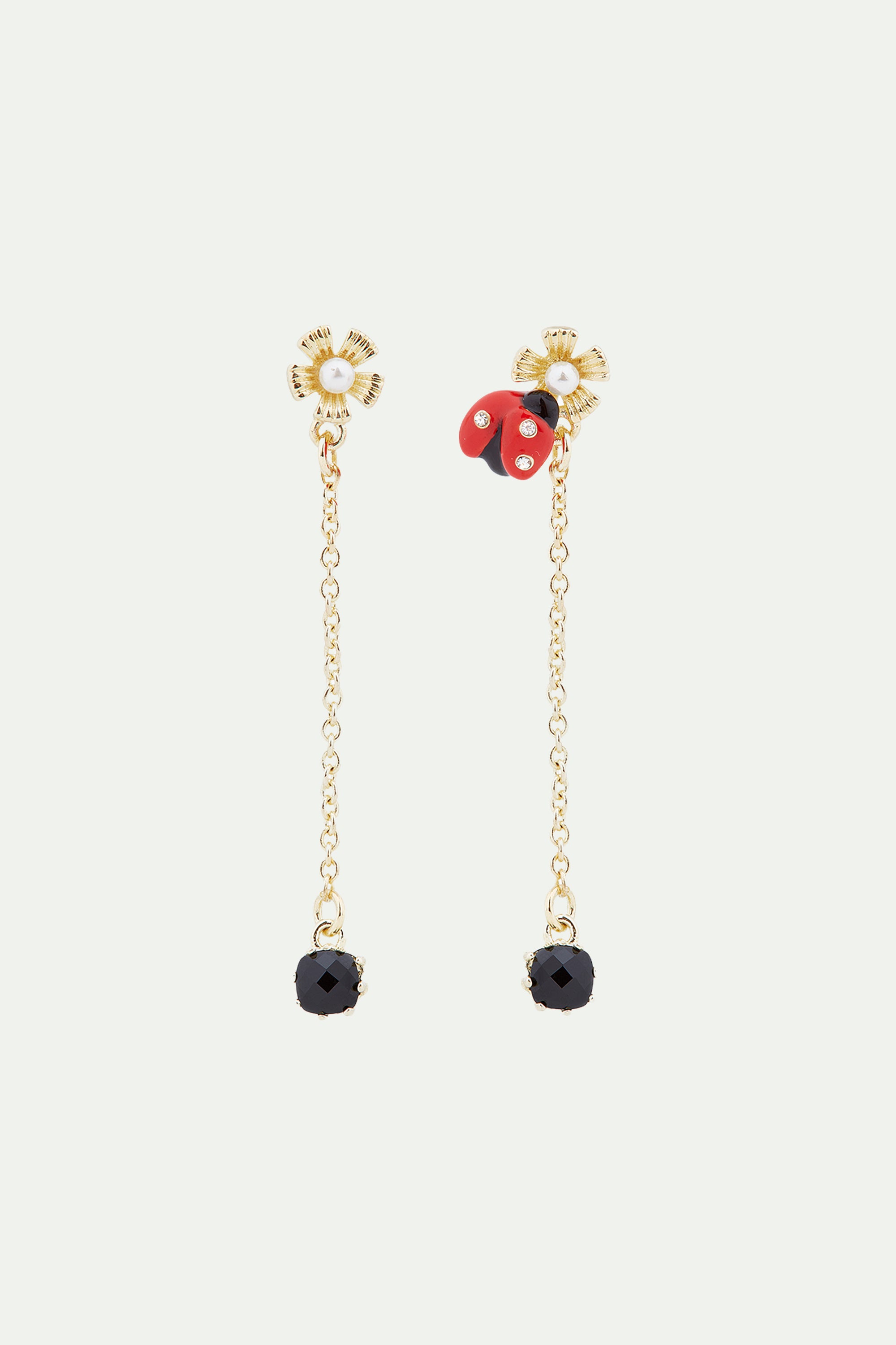 Ladybird foraging an anemone with faceted glass post dangling earrings