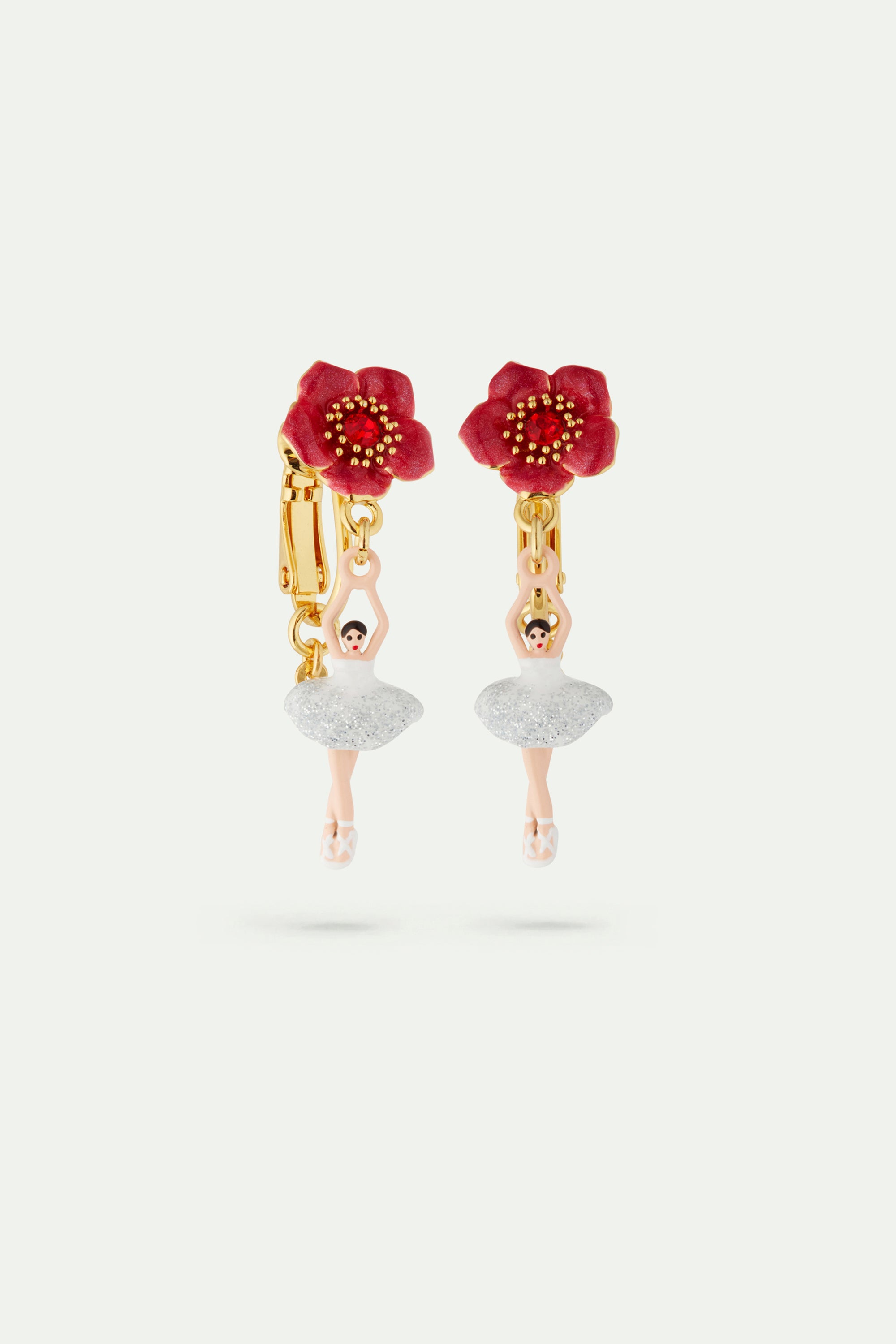 Pendientes bailarina y flor roja