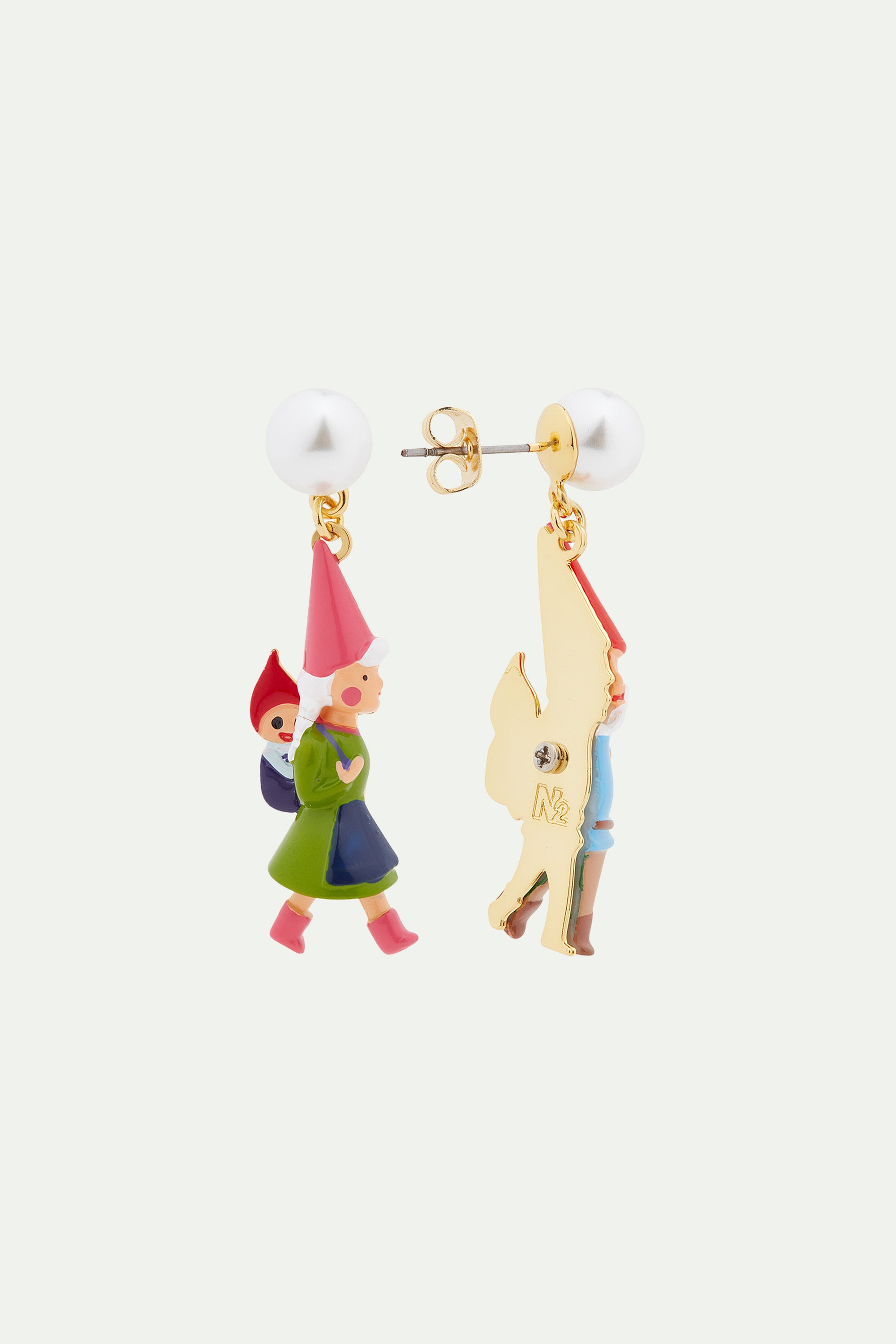 Hiking Garden gnome family clip-on earrings