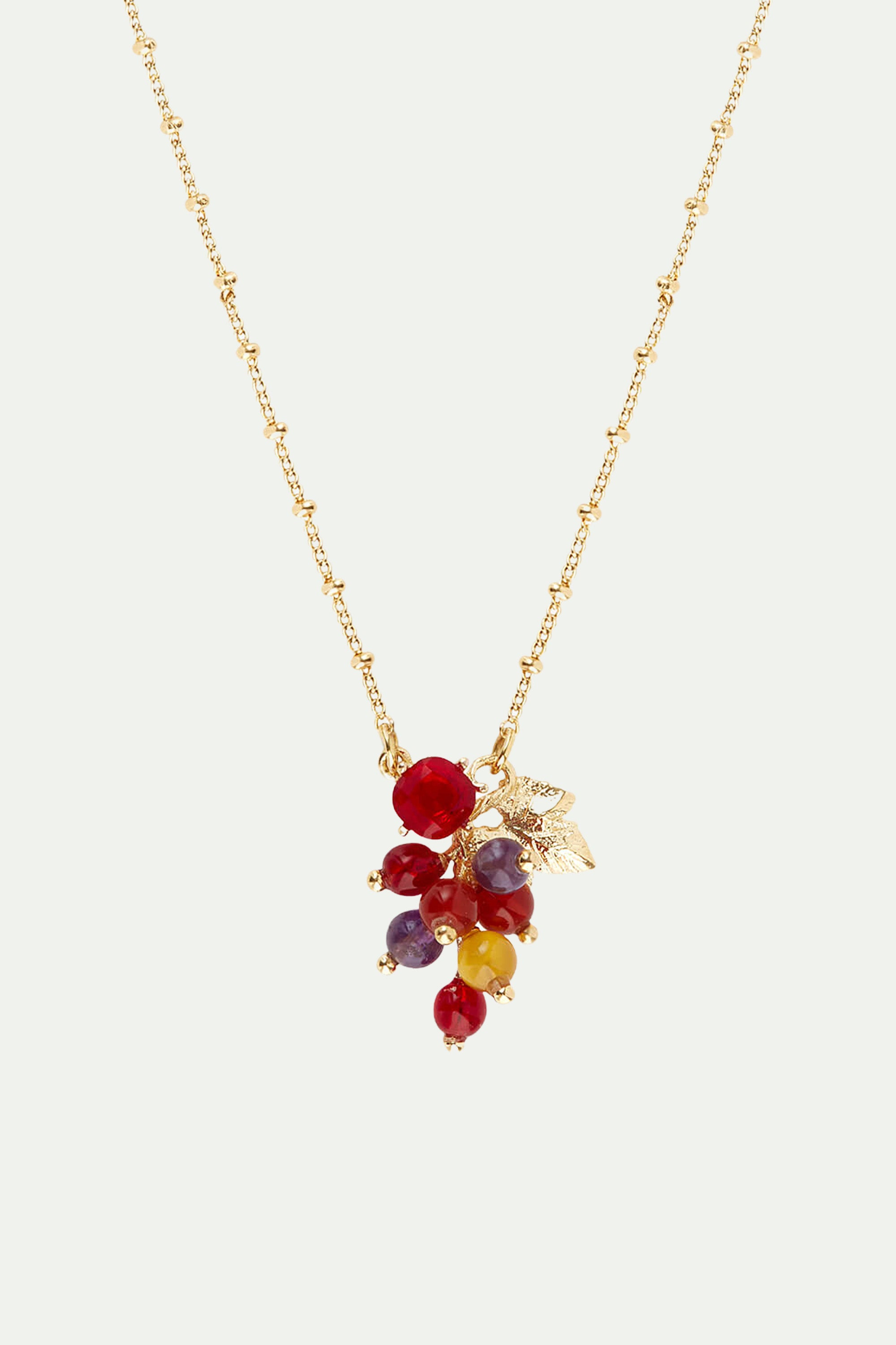 Grapes and gold-plated vine leaf pendant necklace