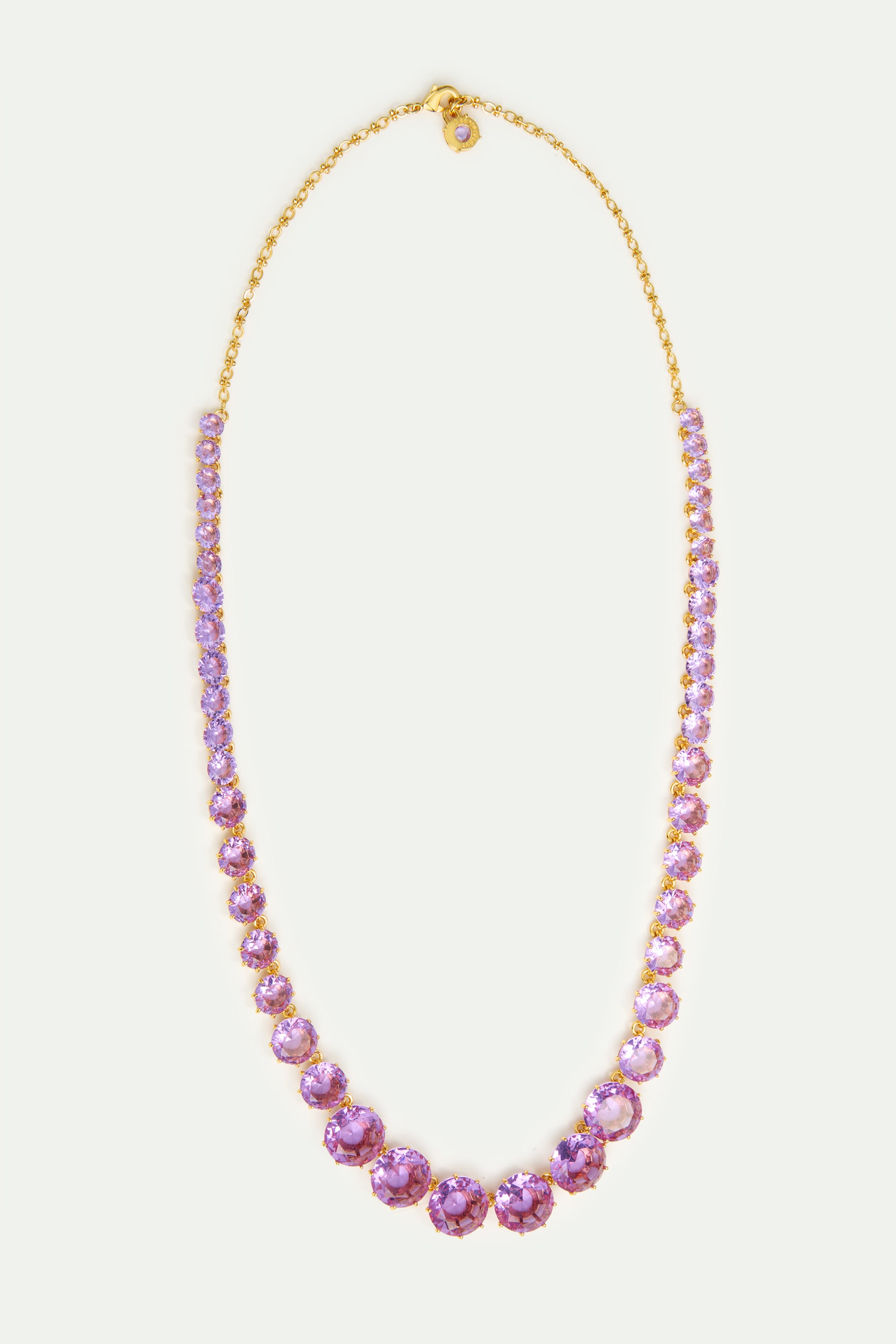 Long lavender diamantine round stone necklace